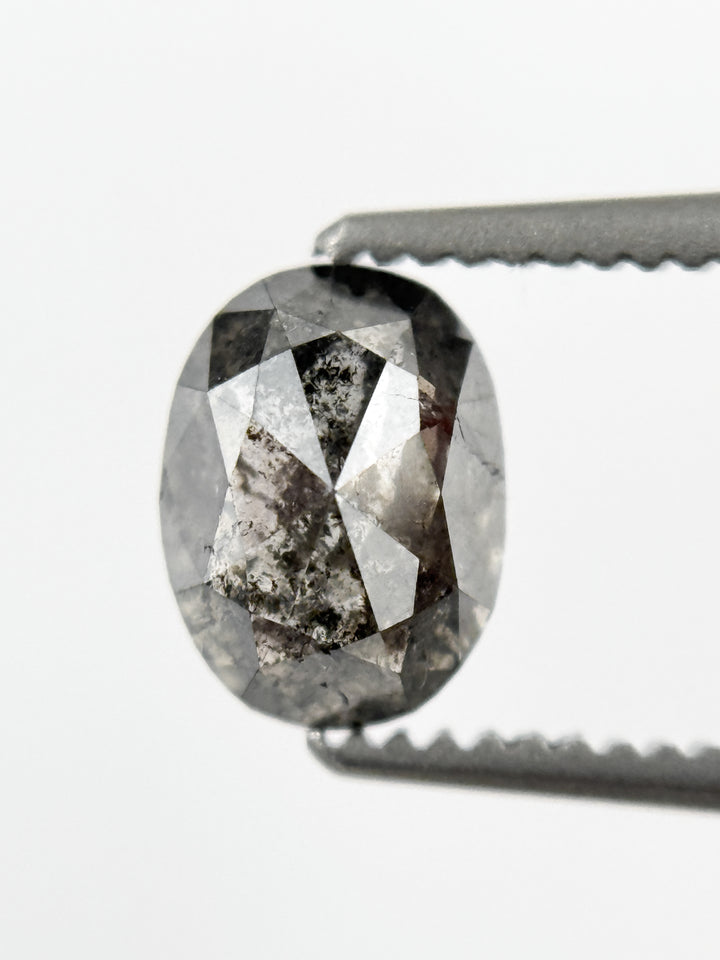 6.8 MM Oval Rose Cut Grey Salt and Pepper Natural Galaxy Diamond