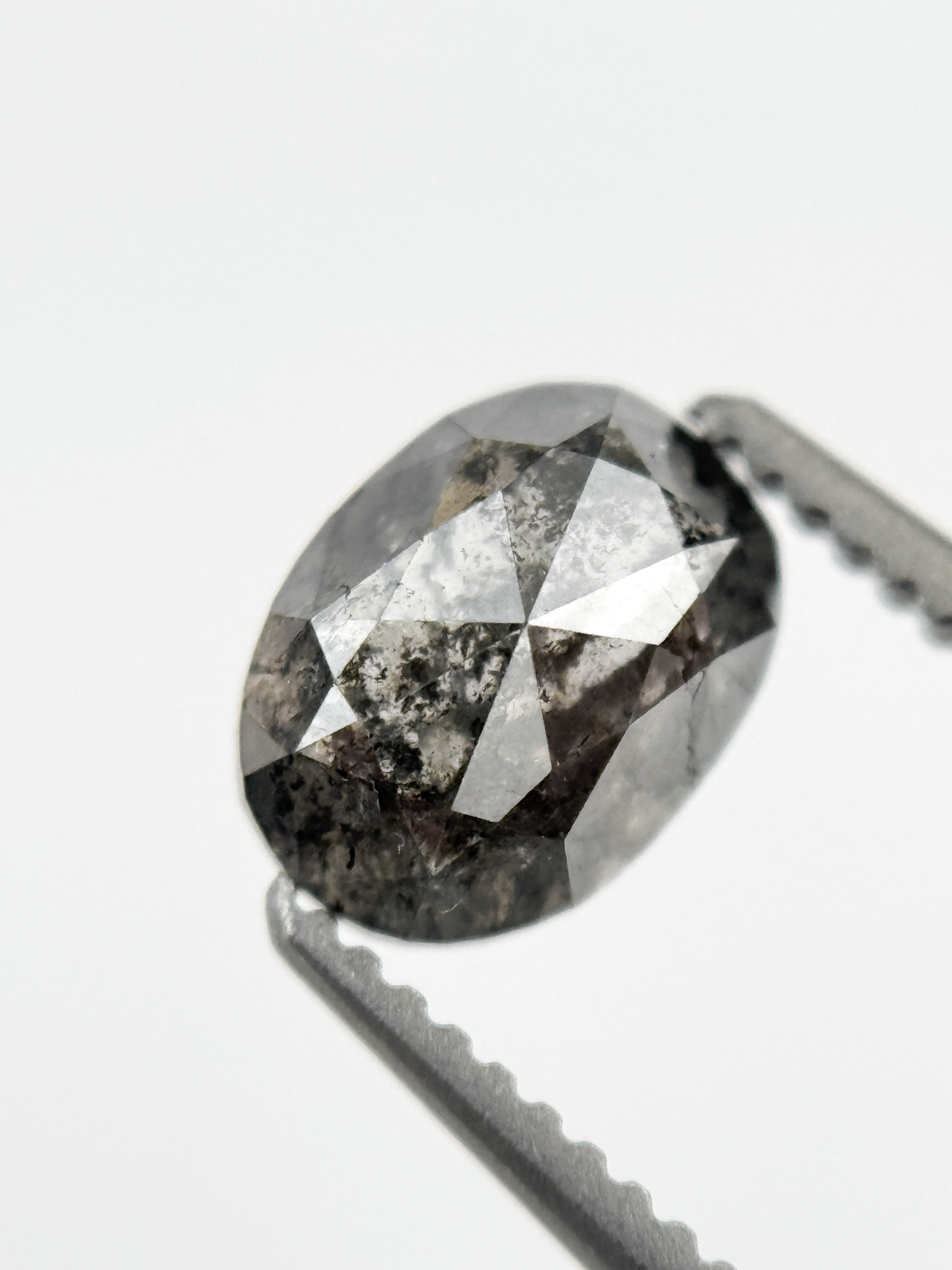 6.8 MM Oval Rose Cut Grey Salt and Pepper Natural Galaxy Diamond