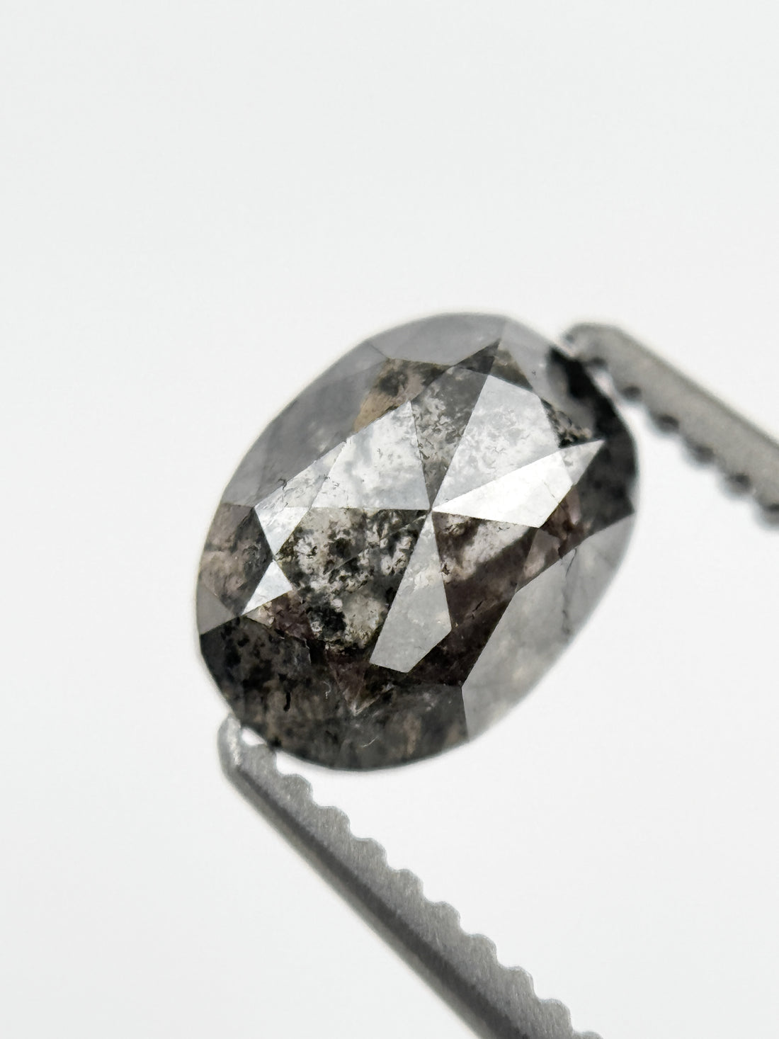 6.8 MM Oval Rose Cut Grey Salt and Pepper Natural Galaxy Diamond