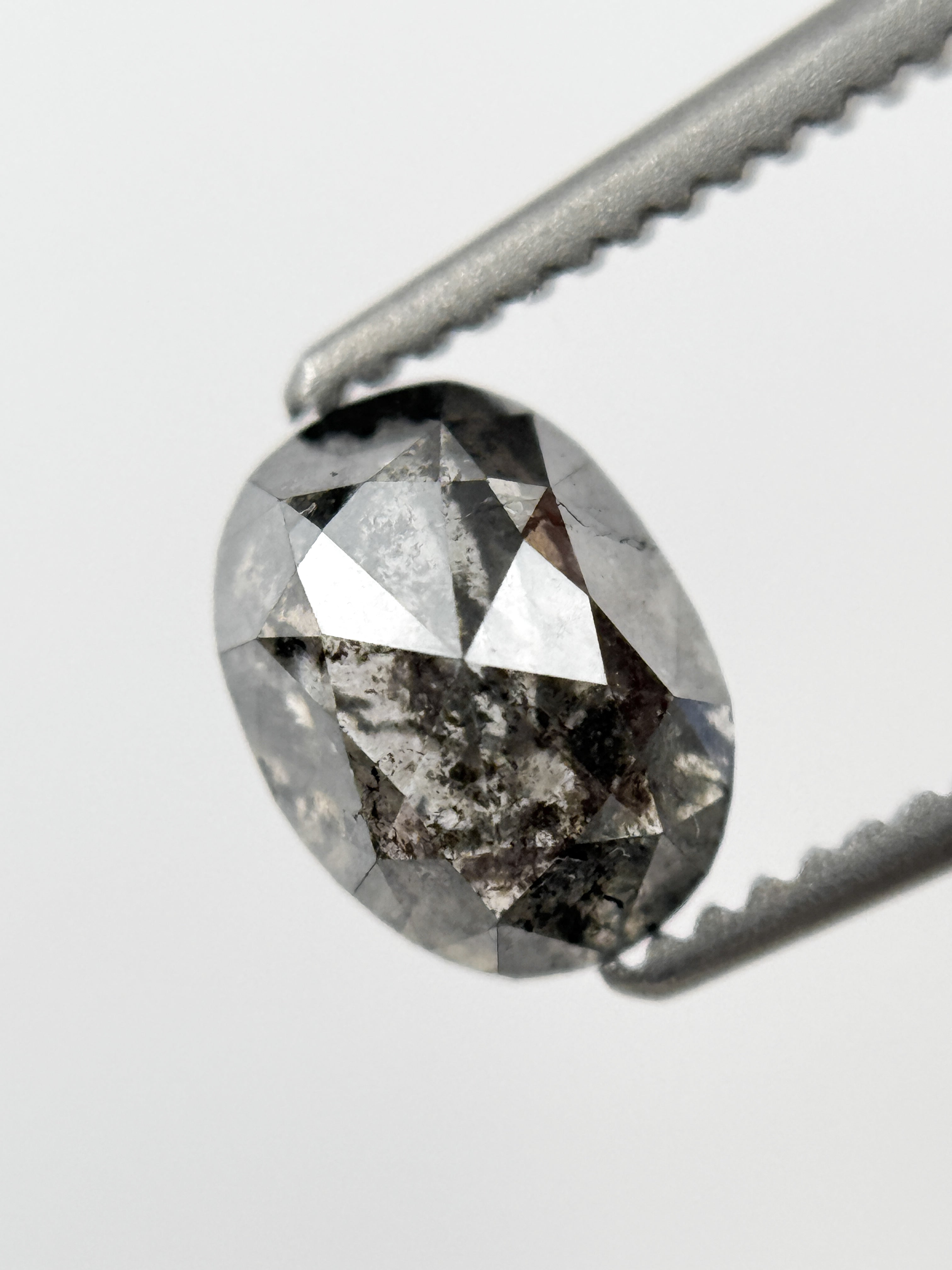 6.8 MM Oval Rose Cut Grey Salt and Pepper Natural Galaxy Diamond