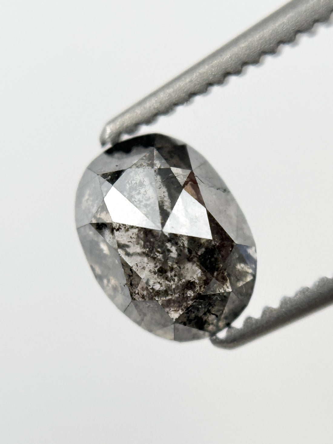 6.8 MM Oval Rose Cut Grey Salt and Pepper Natural Galaxy Diamond