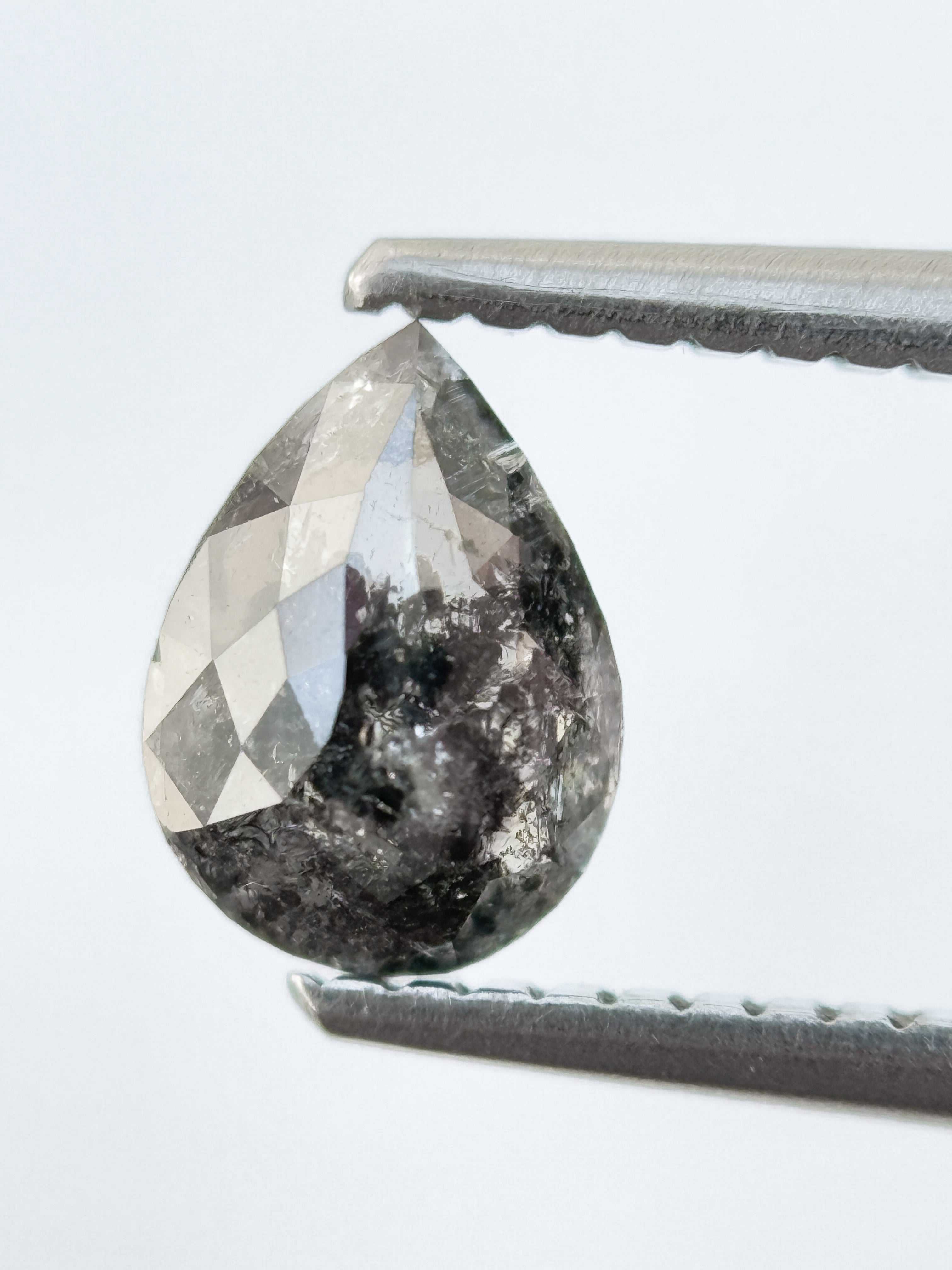 0.84 Ct Pear Rose Cut Grey Natural Salt and Pepper Diamond