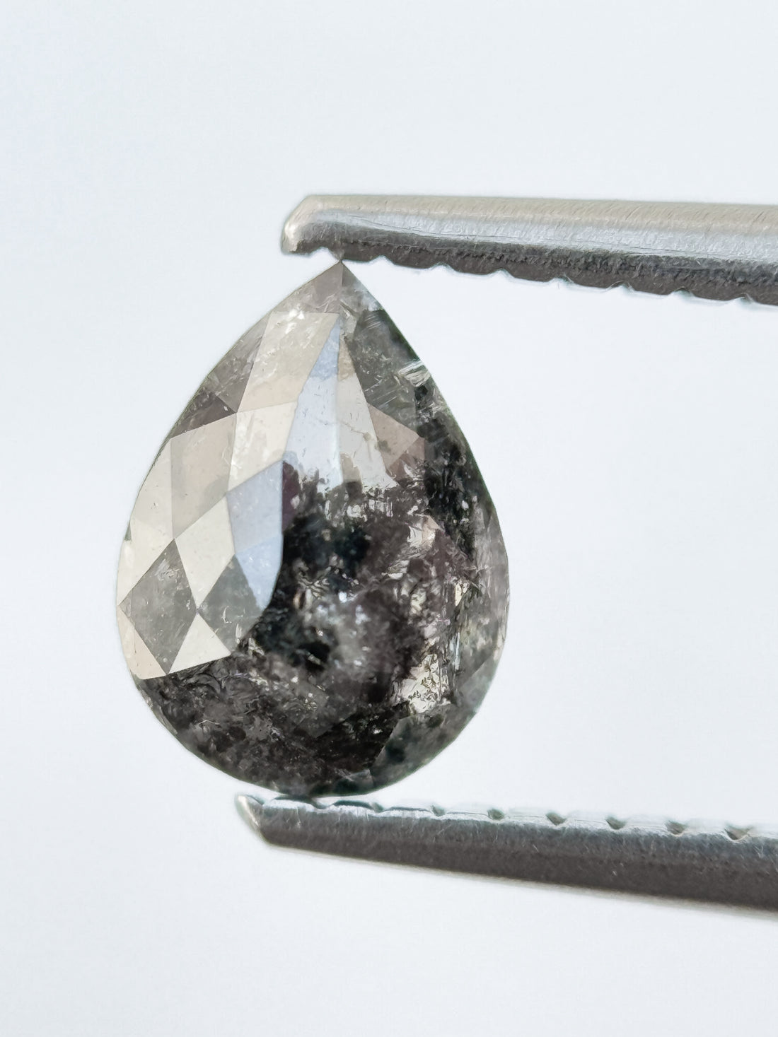 0.84 Ct Pear Rose Cut Grey Natural Salt and Pepper Diamond