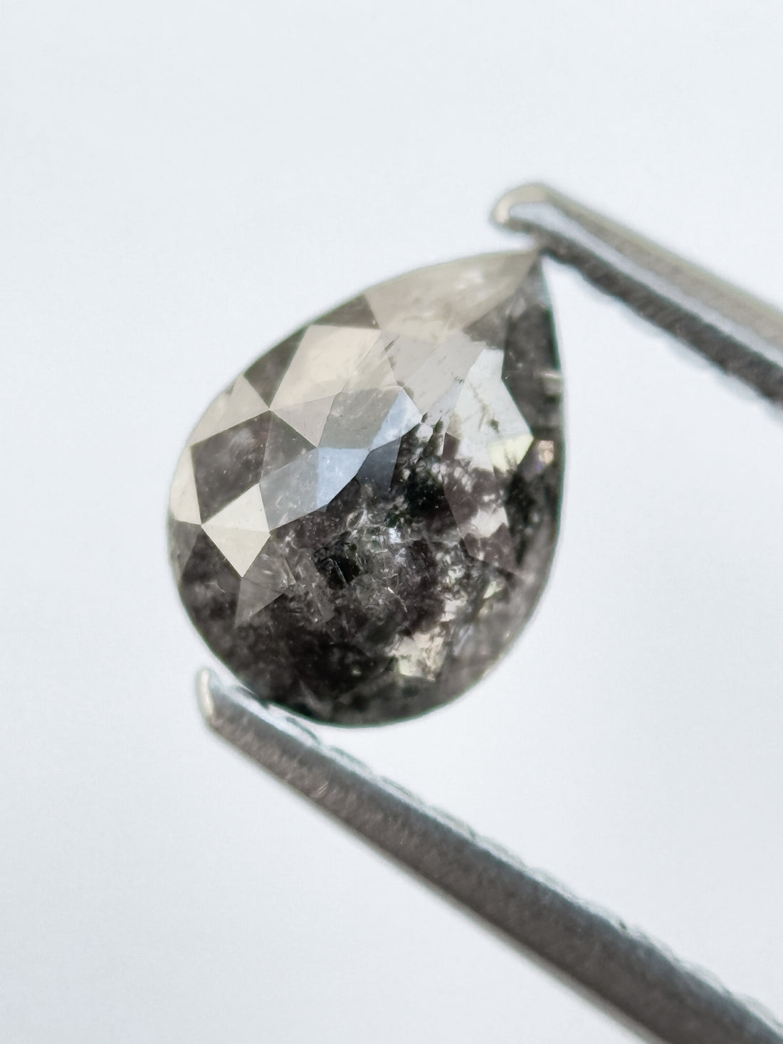 0.84 Ct Pear Rose Cut Grey Natural Salt and Pepper Diamond