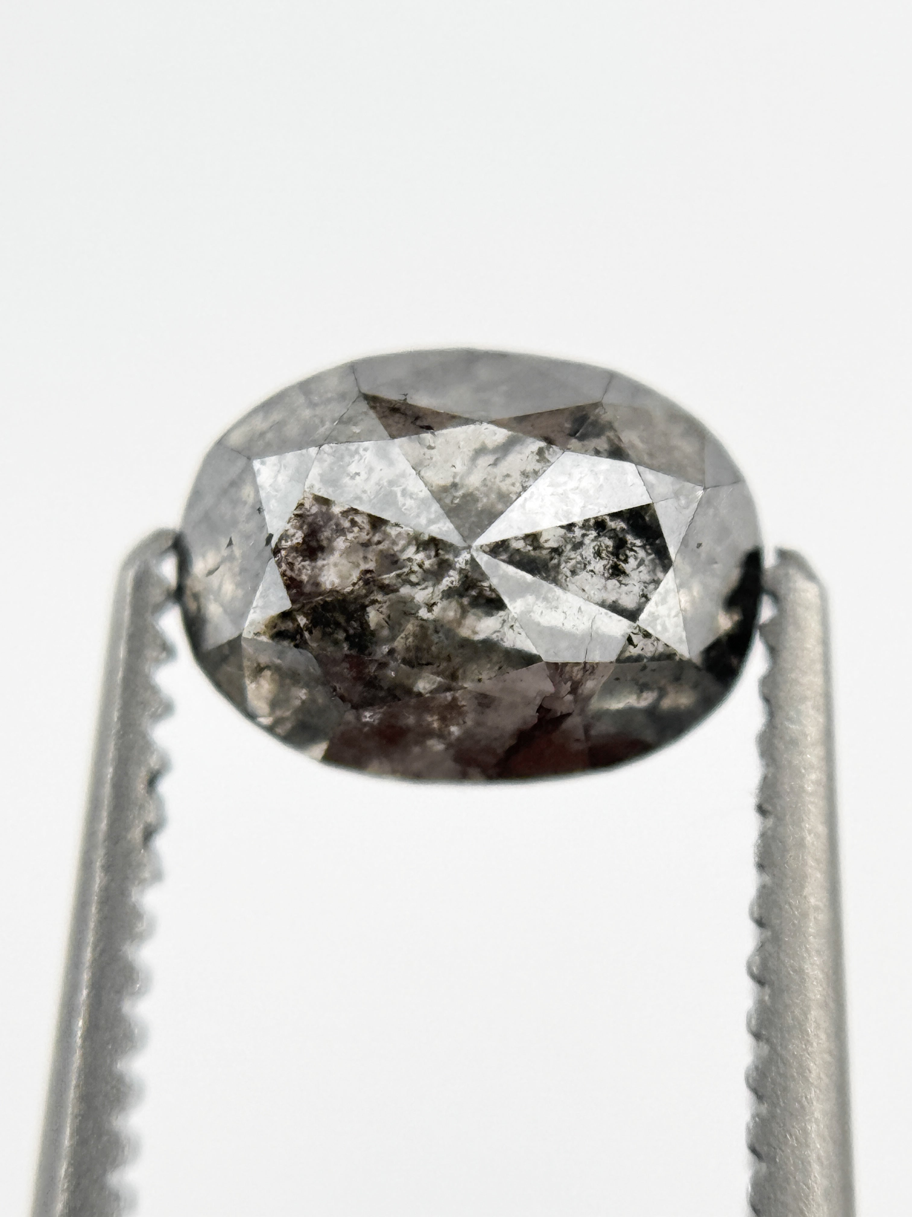 6.8 MM Oval Rose Cut Grey Salt and Pepper Natural Galaxy Diamond