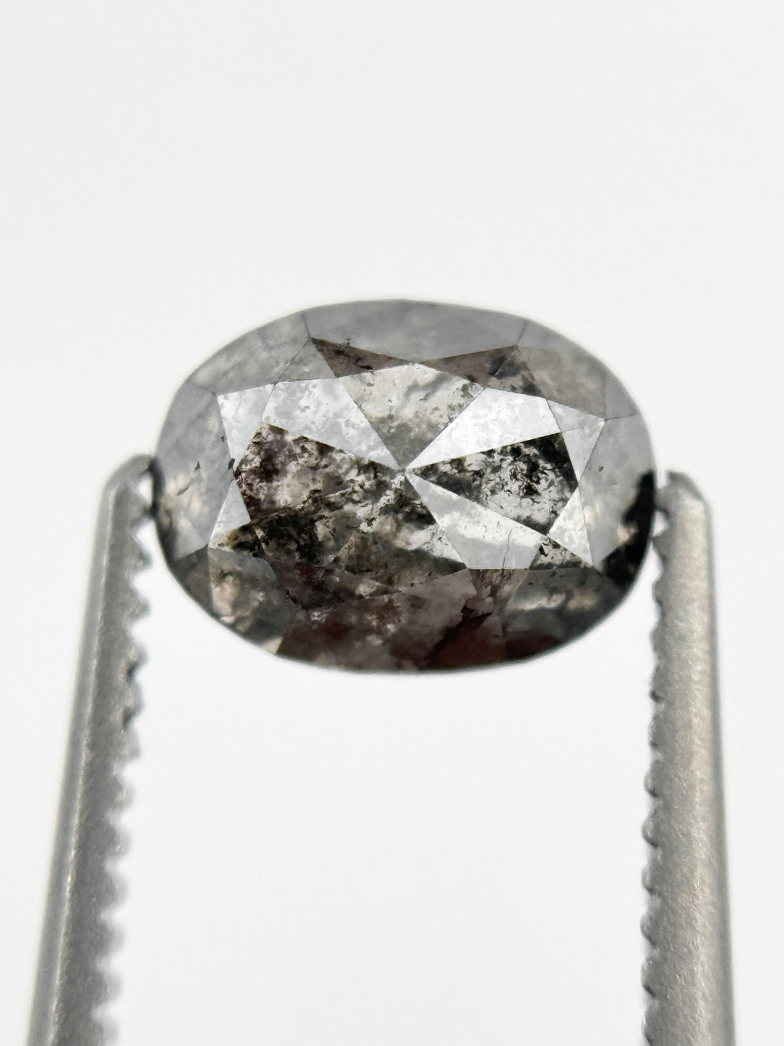6.8 MM Oval Rose Cut Grey Salt and Pepper Natural Galaxy Diamond