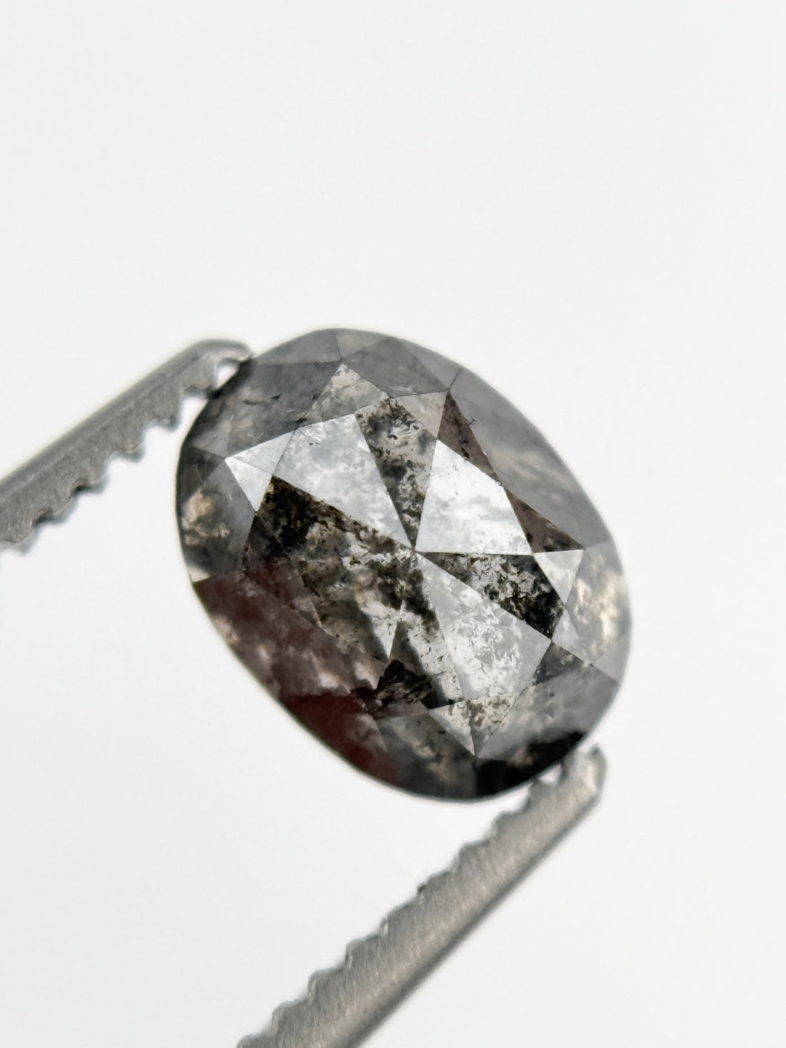 6.8 MM Oval Rose Cut Grey Salt and Pepper Natural Galaxy Diamond