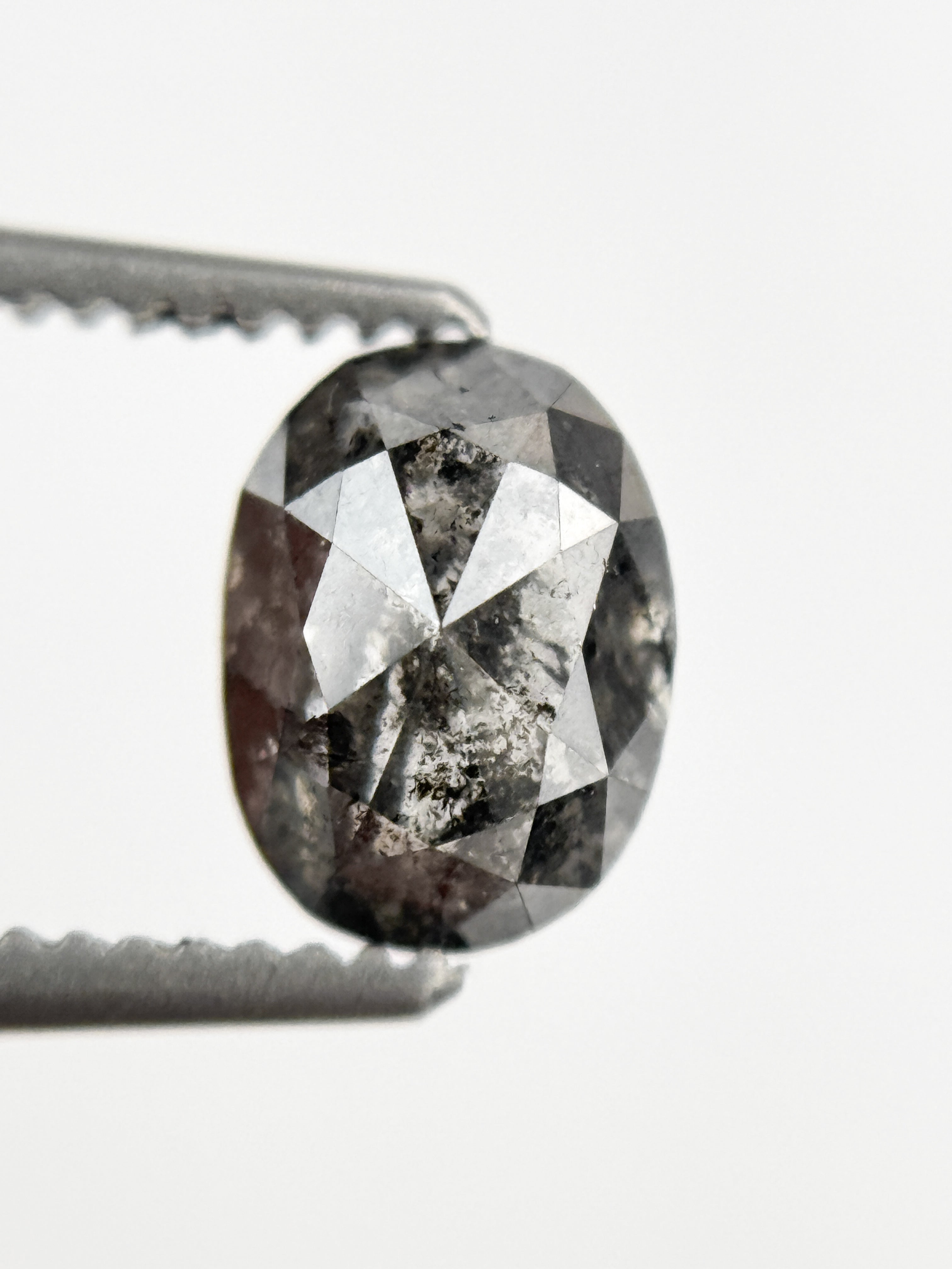 6.8 MM Oval Rose Cut Grey Salt and Pepper Natural Galaxy Diamond