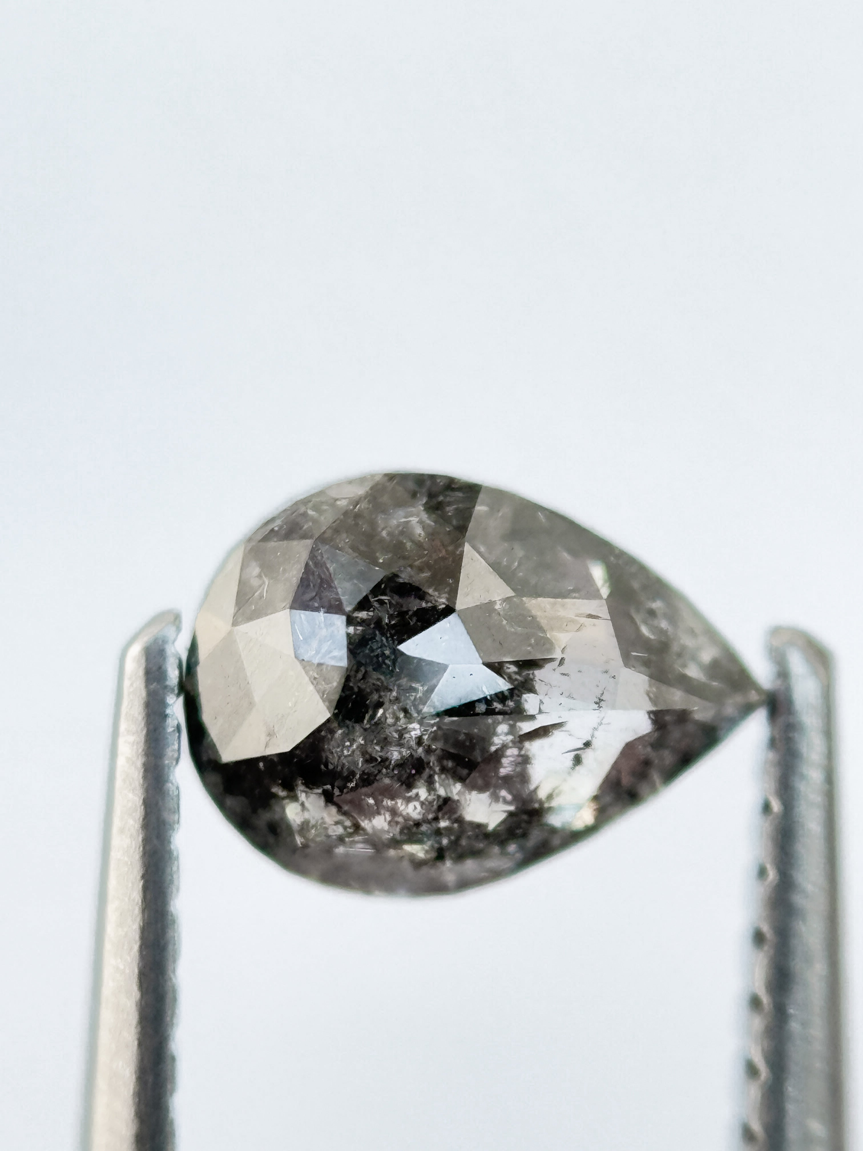 0.84 Ct Pear Rose Cut Grey Natural Salt and Pepper Diamond
