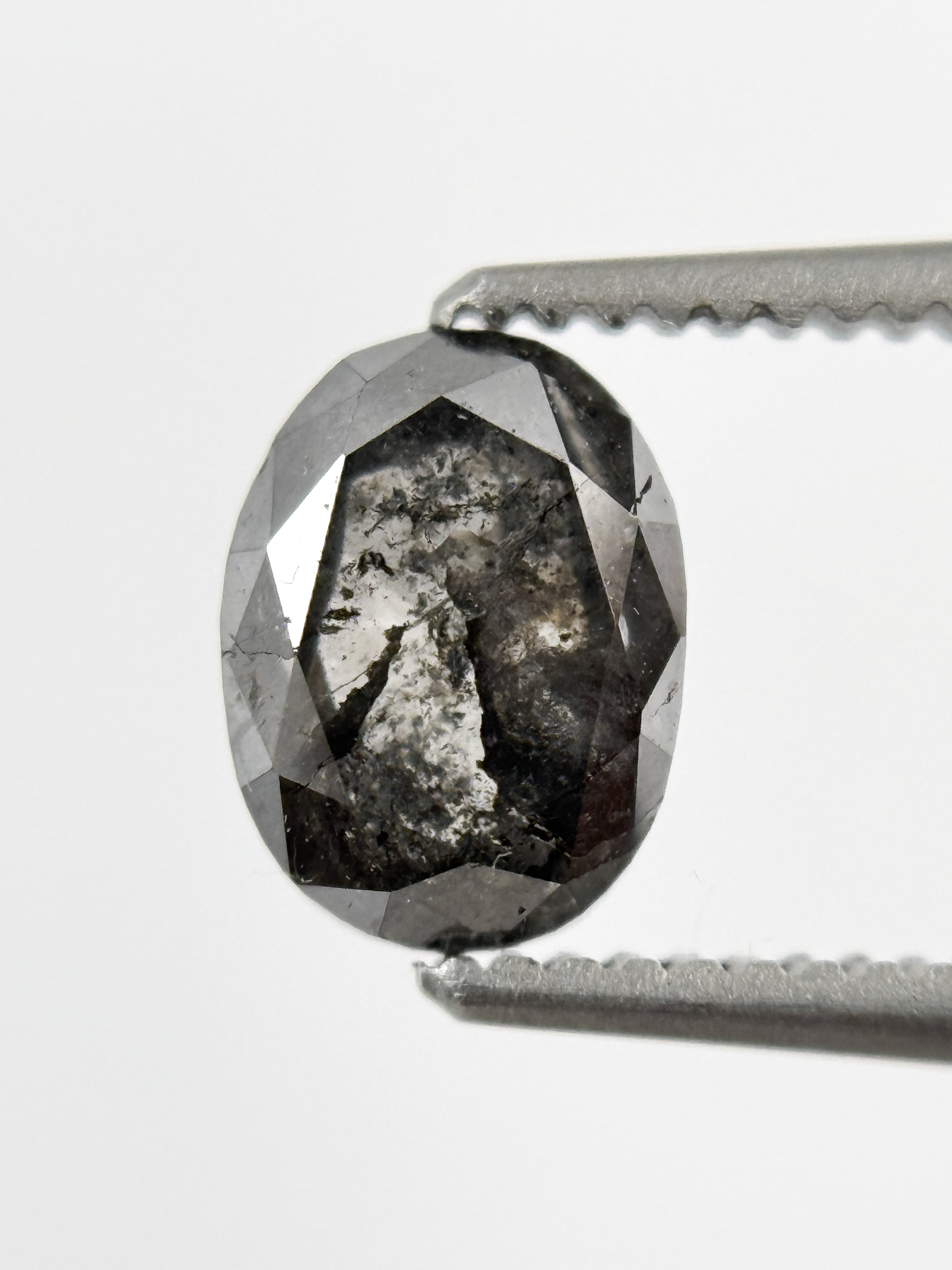 6.8 MM Oval Rose Cut Grey Salt and Pepper Natural Galaxy Diamond