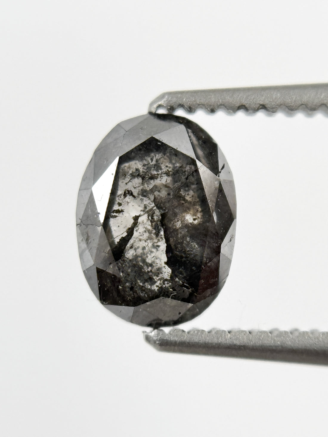 6.8 MM Oval Rose Cut Grey Salt and Pepper Natural Galaxy Diamond