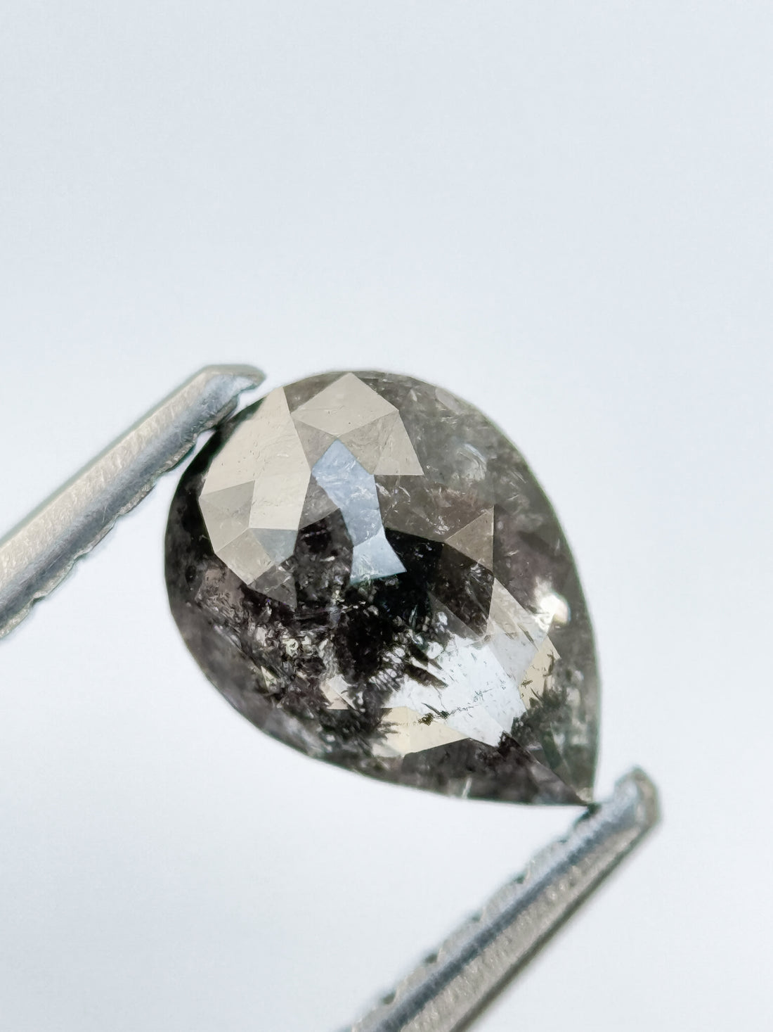 0.84 Ct Pear Rose Cut Grey Natural Salt and Pepper Diamond