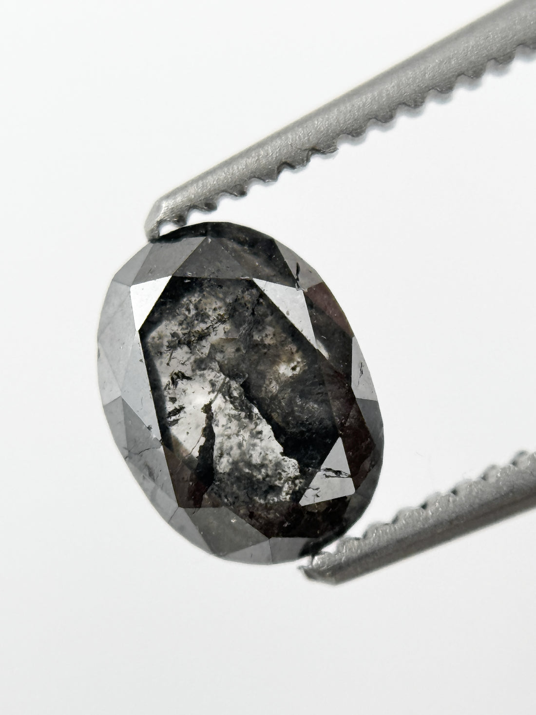 6.8 MM Oval Rose Cut Grey Salt and Pepper Natural Galaxy Diamond