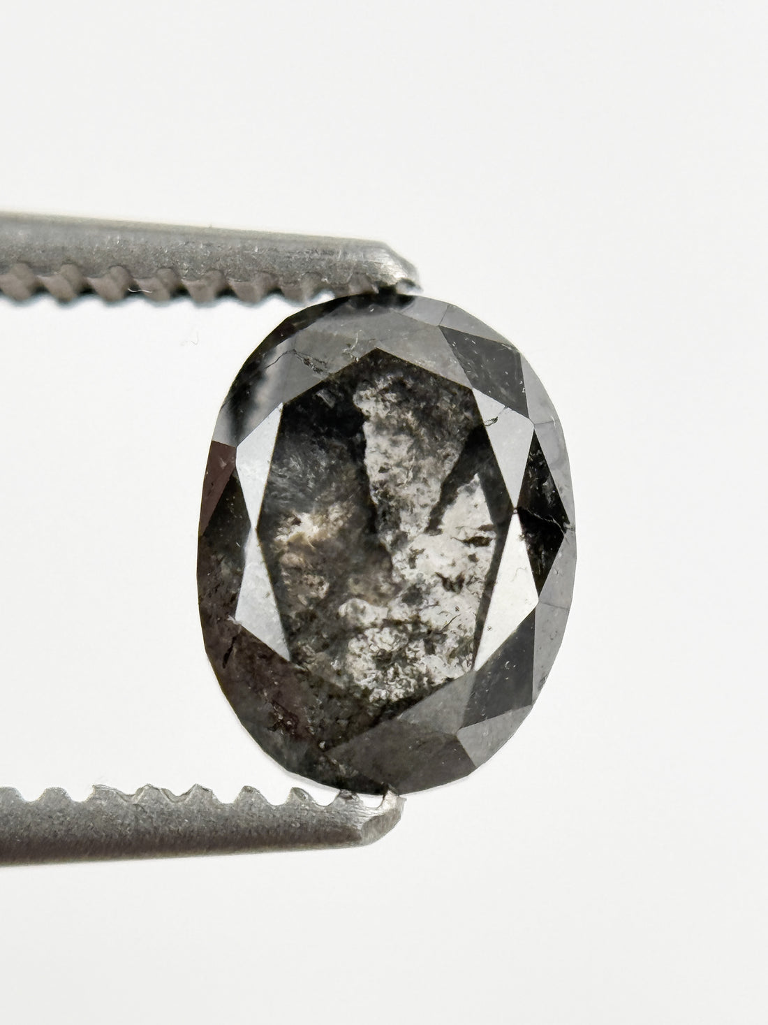 6.8 MM Oval Rose Cut Grey Salt and Pepper Natural Galaxy Diamond