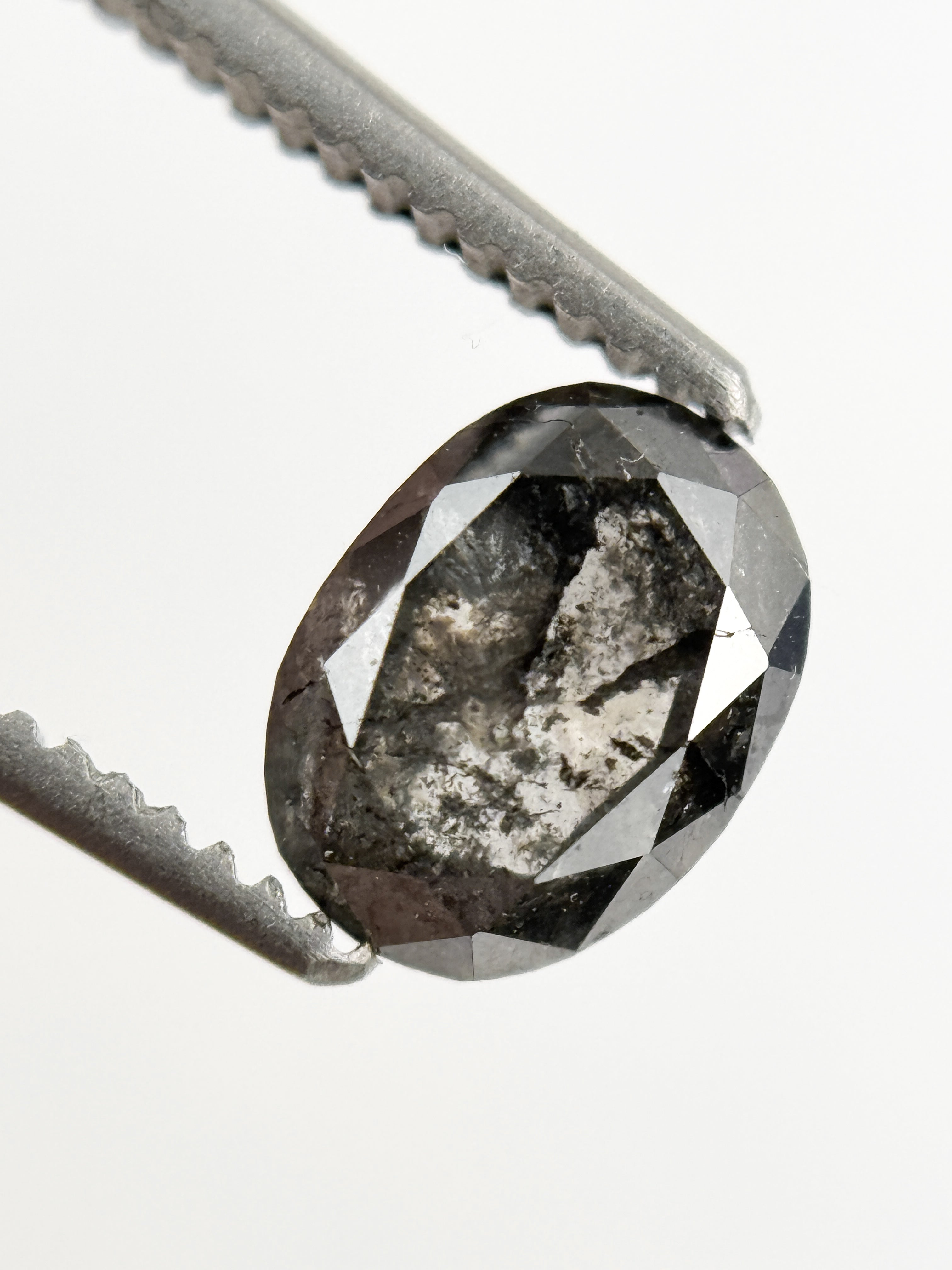 6.8 MM Oval Rose Cut Grey Salt and Pepper Natural Galaxy Diamond