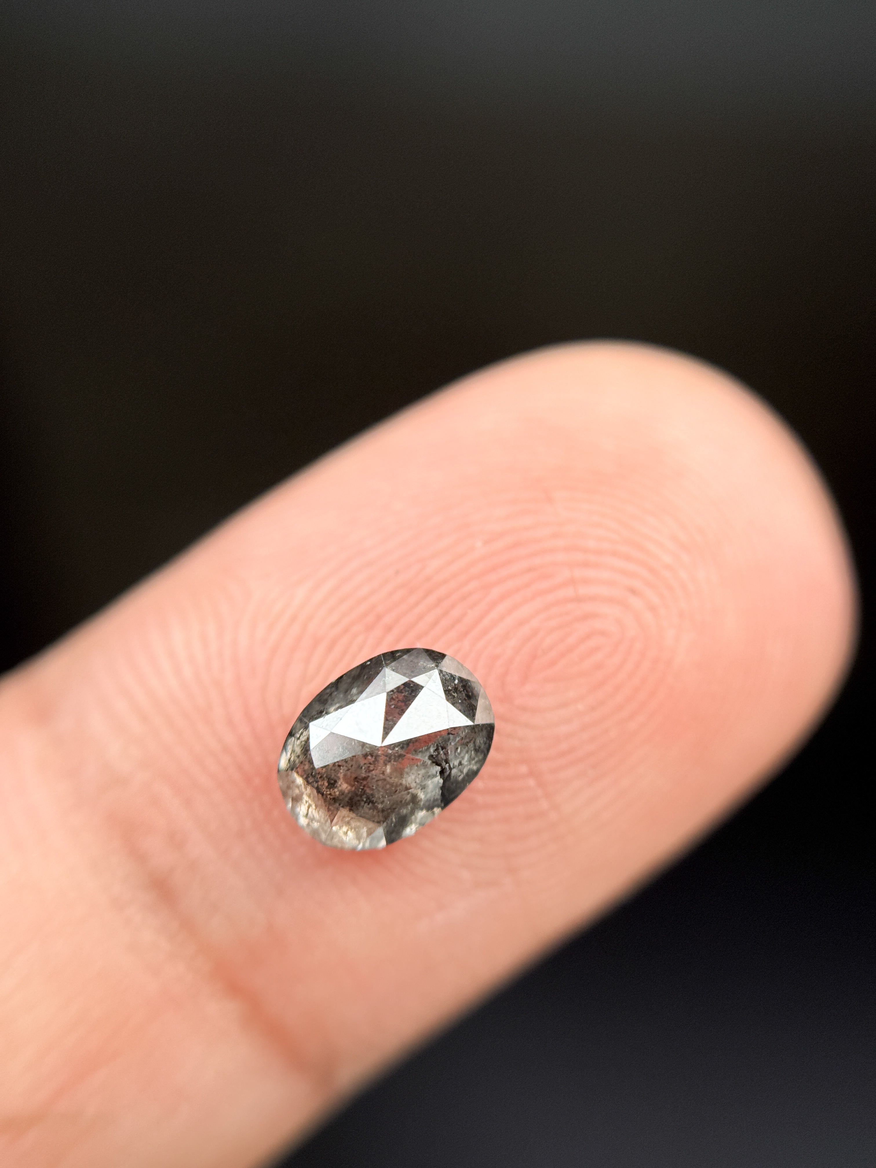 6.8 MM Oval Rose Cut Grey Salt and Pepper Natural Galaxy Diamond
