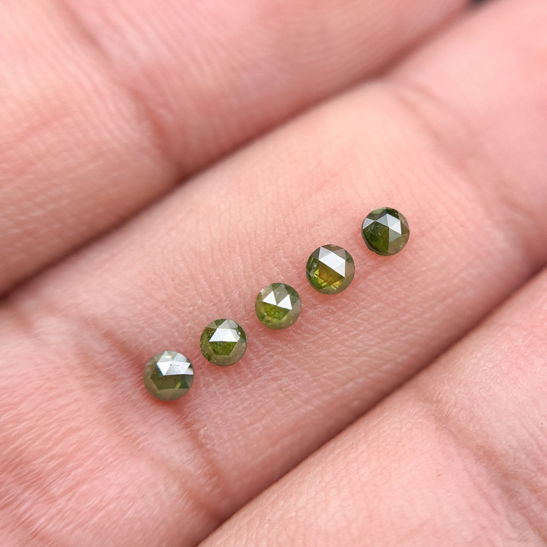 3 MM Round Rose Cut Green Natural Minimalist Diamond