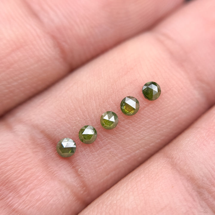 3 MM Round Rose Cut Green Natural Minimalist Diamond