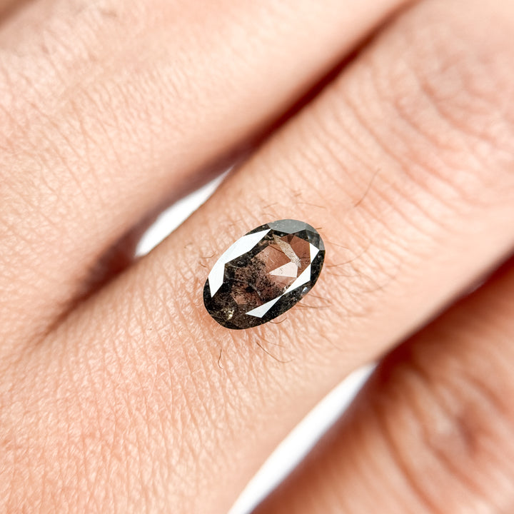 0.58 Ct Oval Rose Cut Grey Natural Salt and Pepper Diamond