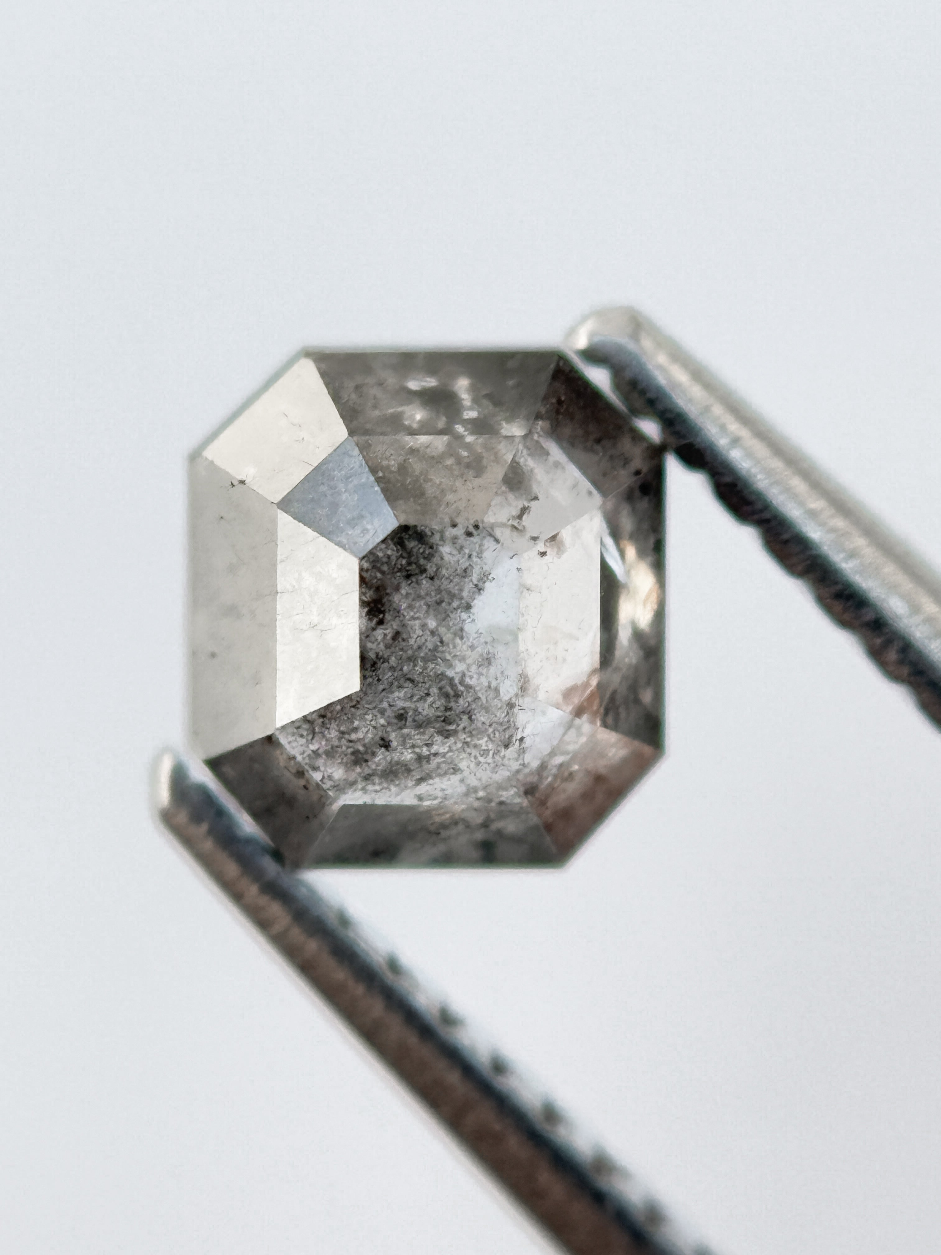 0.93 Ct Emerald Rose Cut Grey Natural Salt and Pepper Diamond