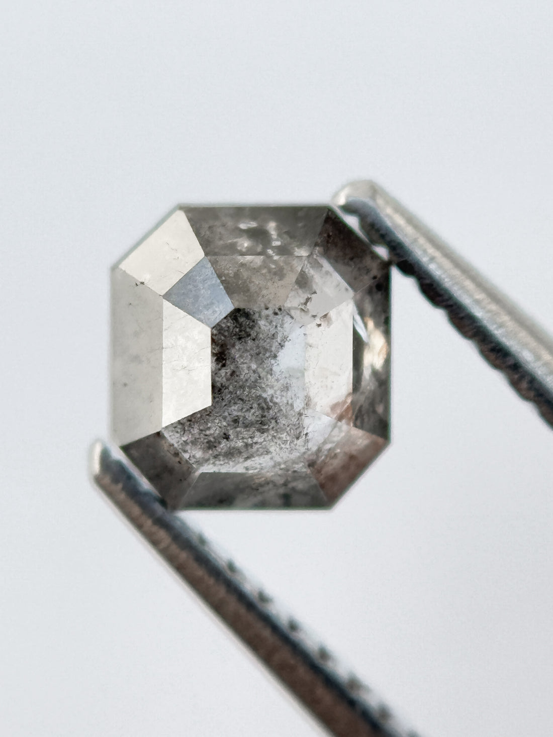0.93 Ct Emerald Rose Cut Grey Natural Salt and Pepper Diamond