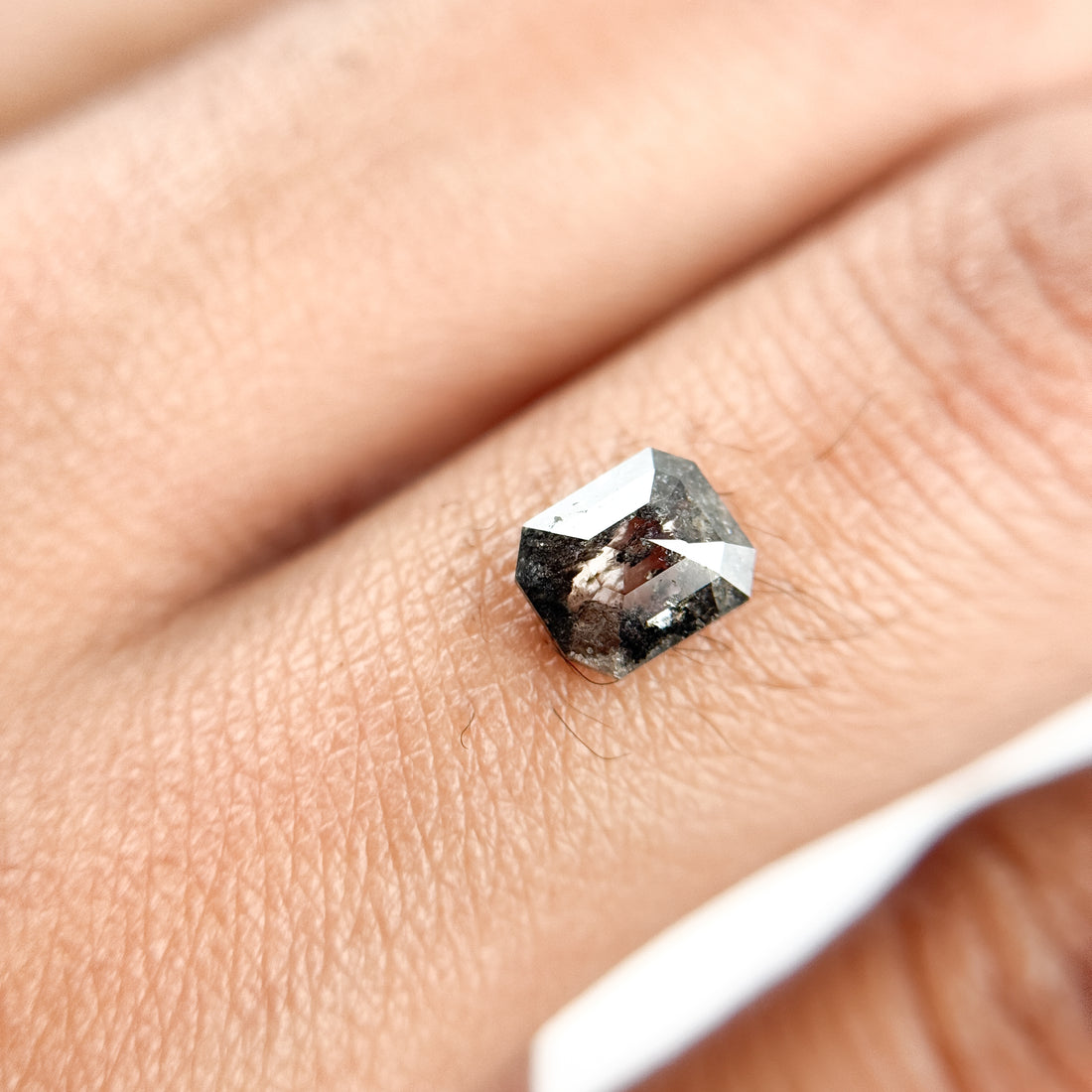 0.74 Ct Emerald Rose Cut Grey Natural Salt and Pepper Diamond