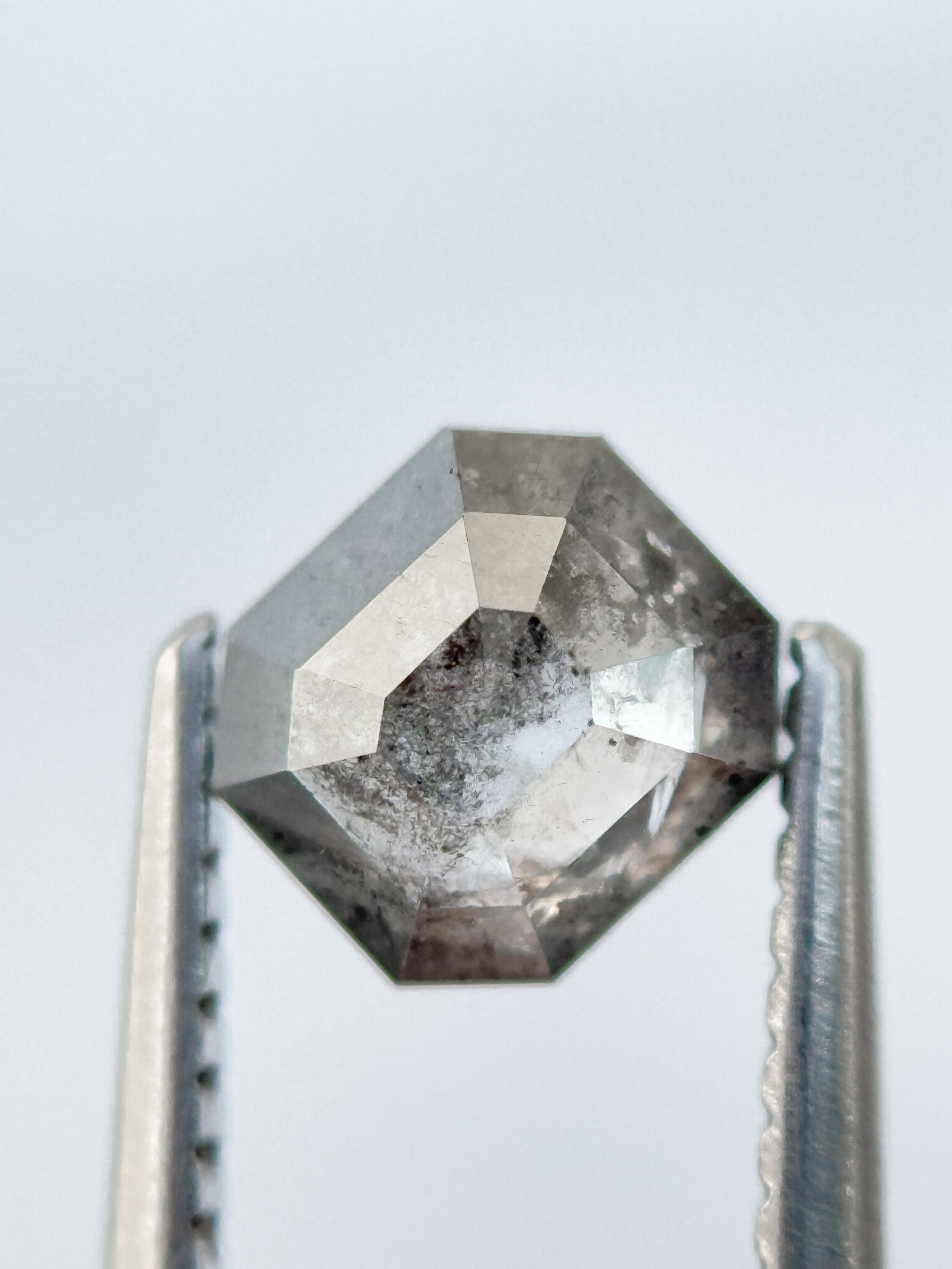 0.93 Ct Emerald Rose Cut Grey Natural Salt and Pepper Diamond