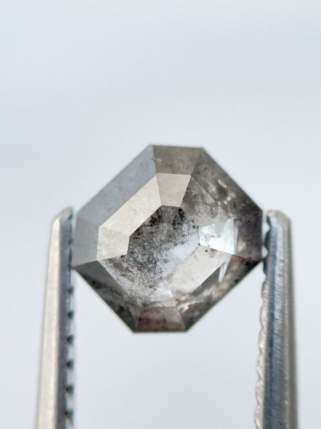 0.93 Ct Emerald Rose Cut Grey Natural Salt and Pepper Diamond