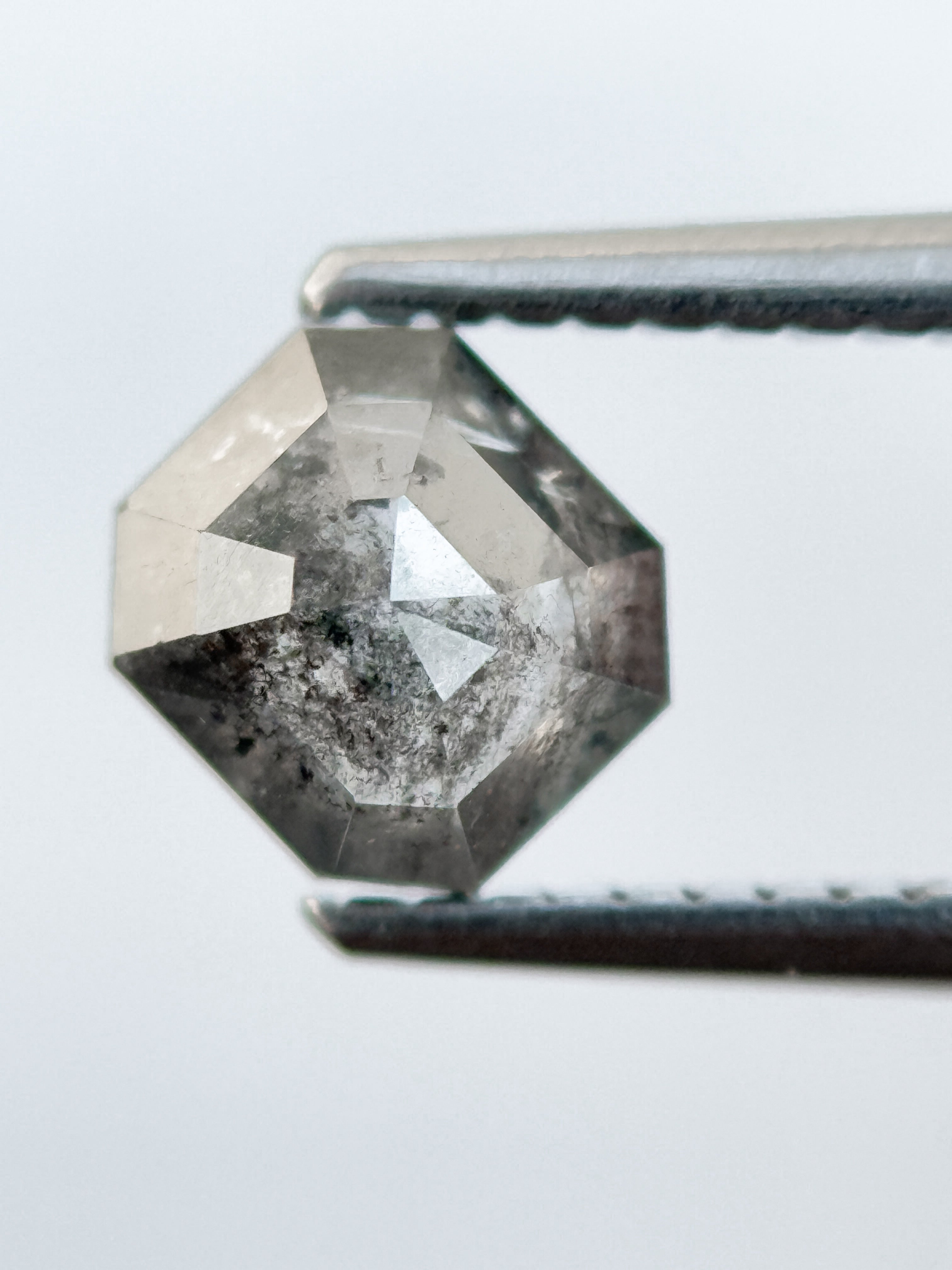 0.93 Ct Emerald Rose Cut Grey Natural Salt and Pepper Diamond