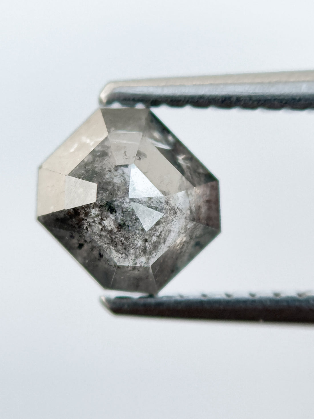 0.93 Ct Emerald Rose Cut Grey Natural Salt and Pepper Diamond