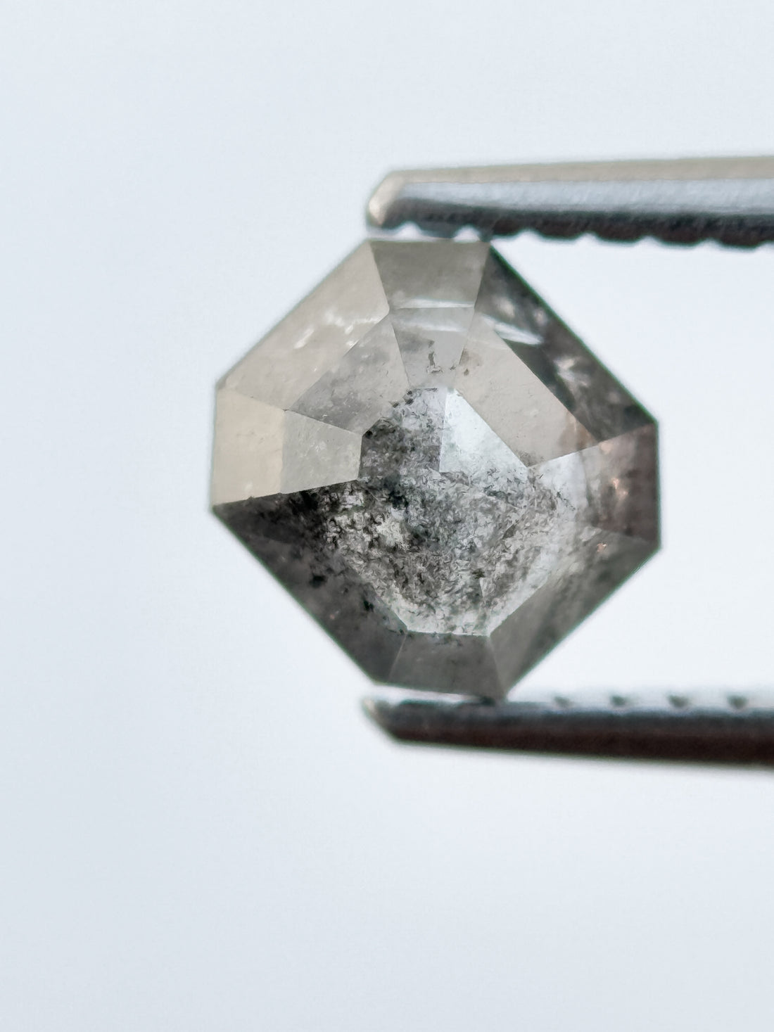 0.93 Ct Emerald Rose Cut Grey Natural Salt and Pepper Diamond