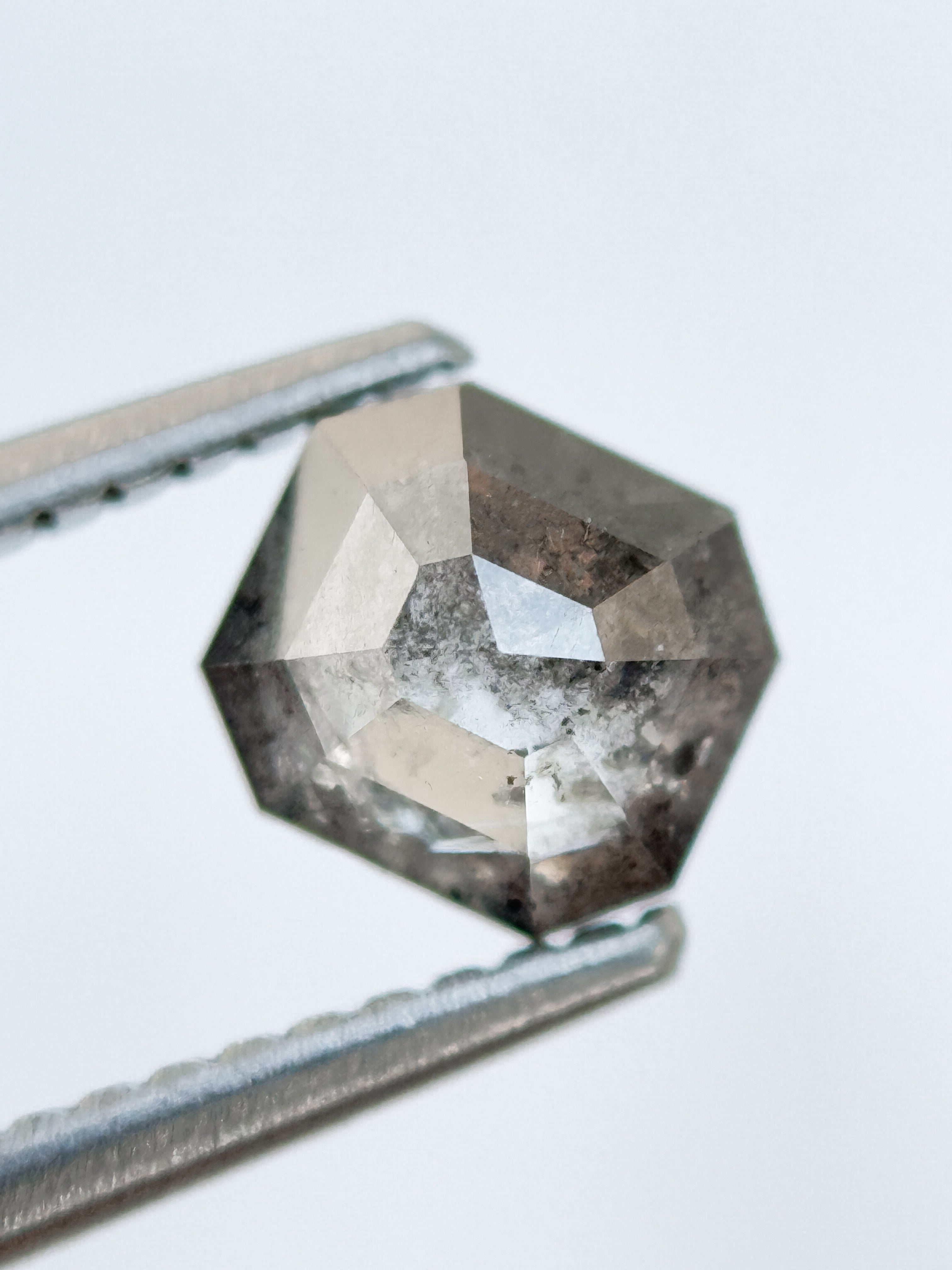 0.93 Ct Emerald Rose Cut Grey Natural Salt and Pepper Diamond