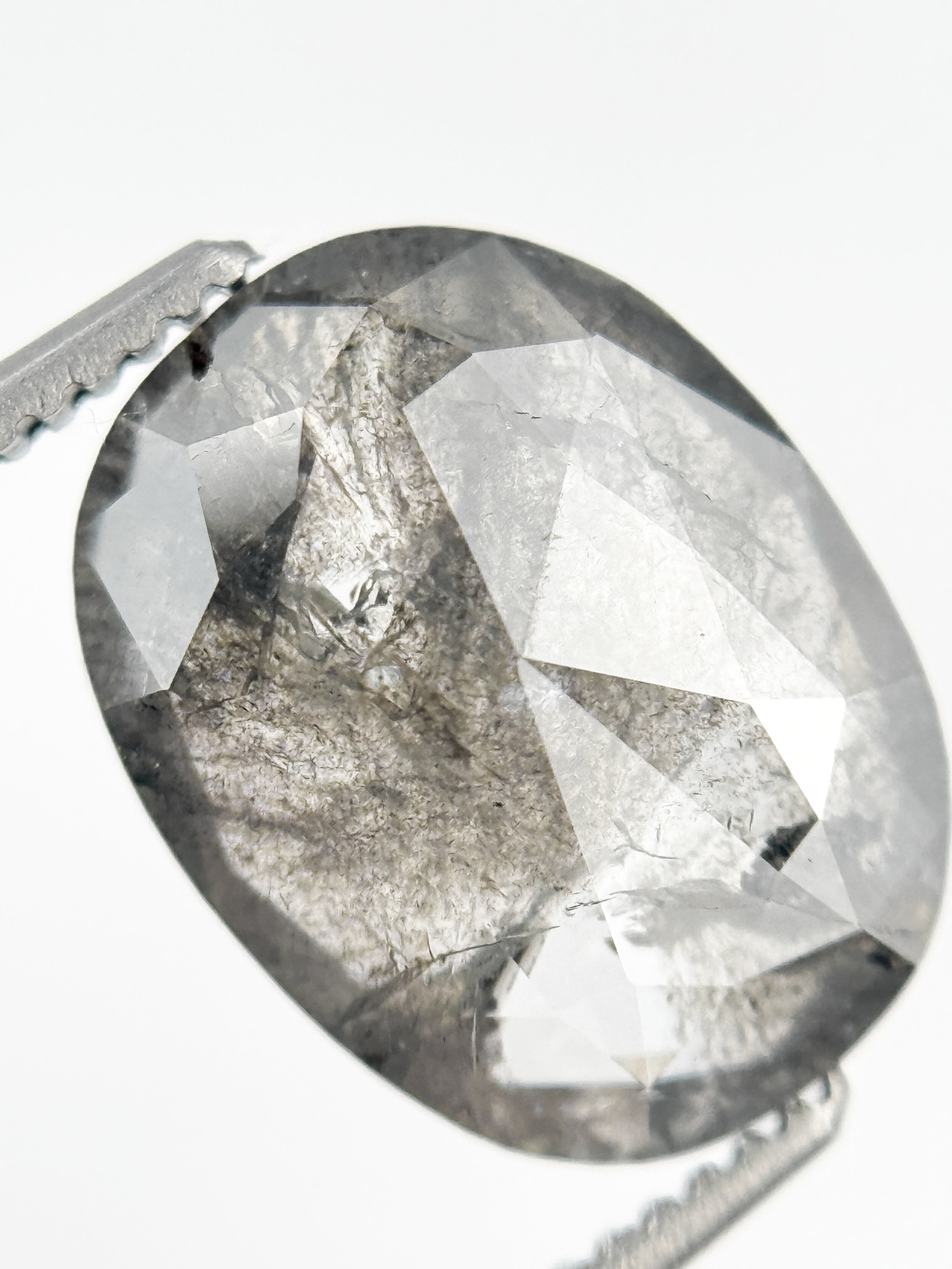 3.41 Ct Oval Rose Cut Grey Natural Galaxy Diamond