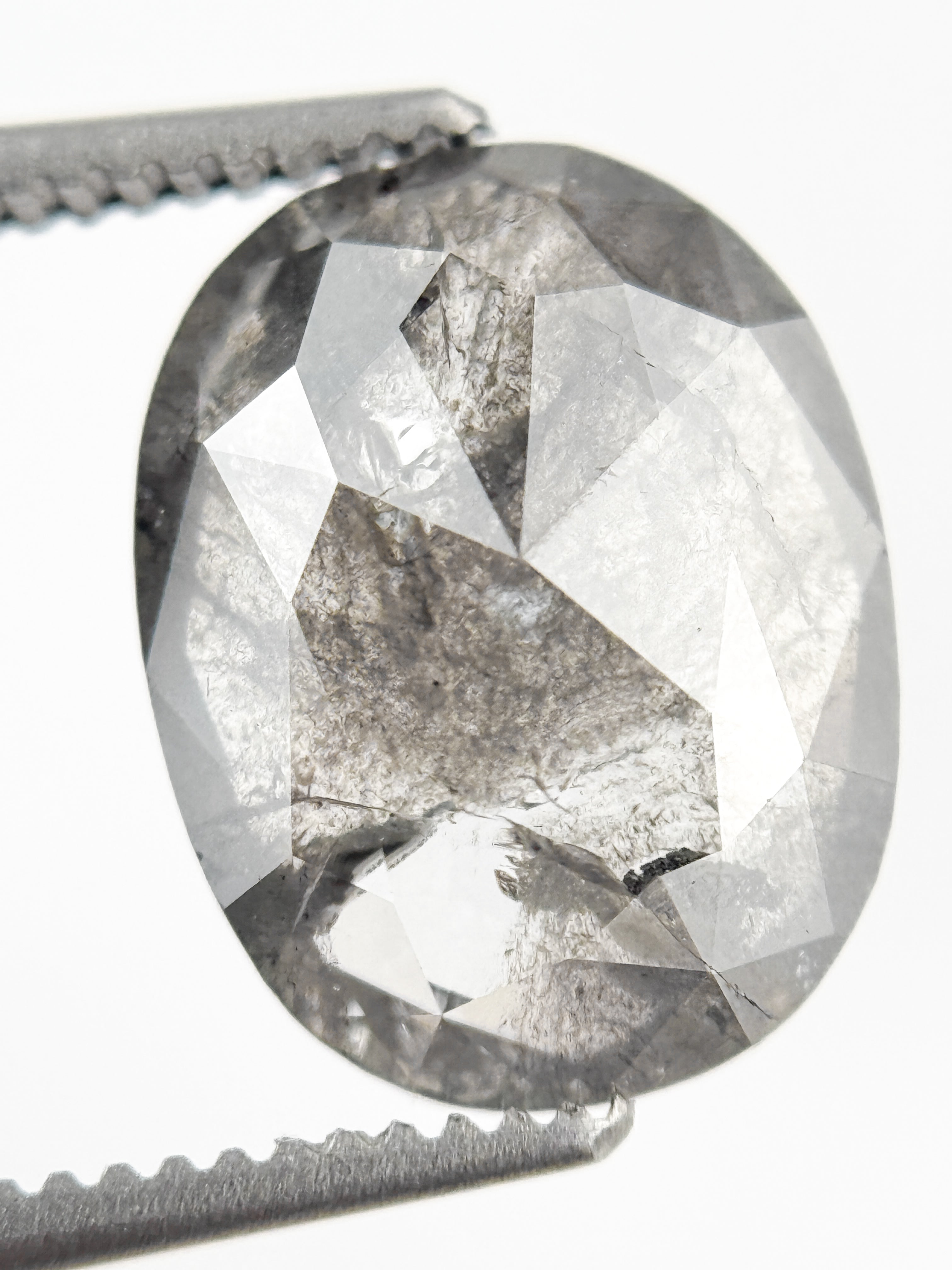 3.41 Ct Oval Rose Cut Grey Natural Galaxy Diamond