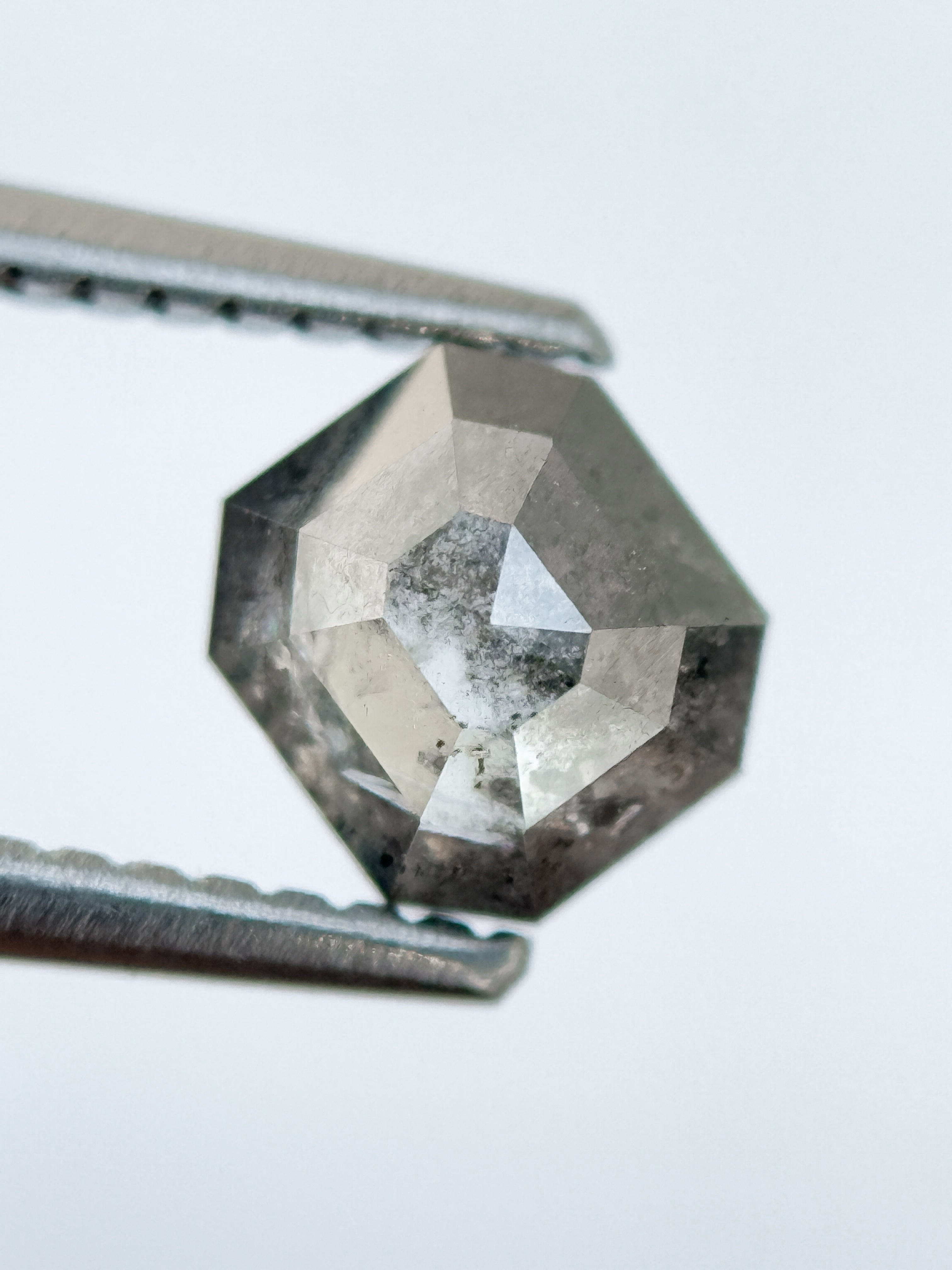 0.93 Ct Emerald Rose Cut Grey Natural Salt and Pepper Diamond