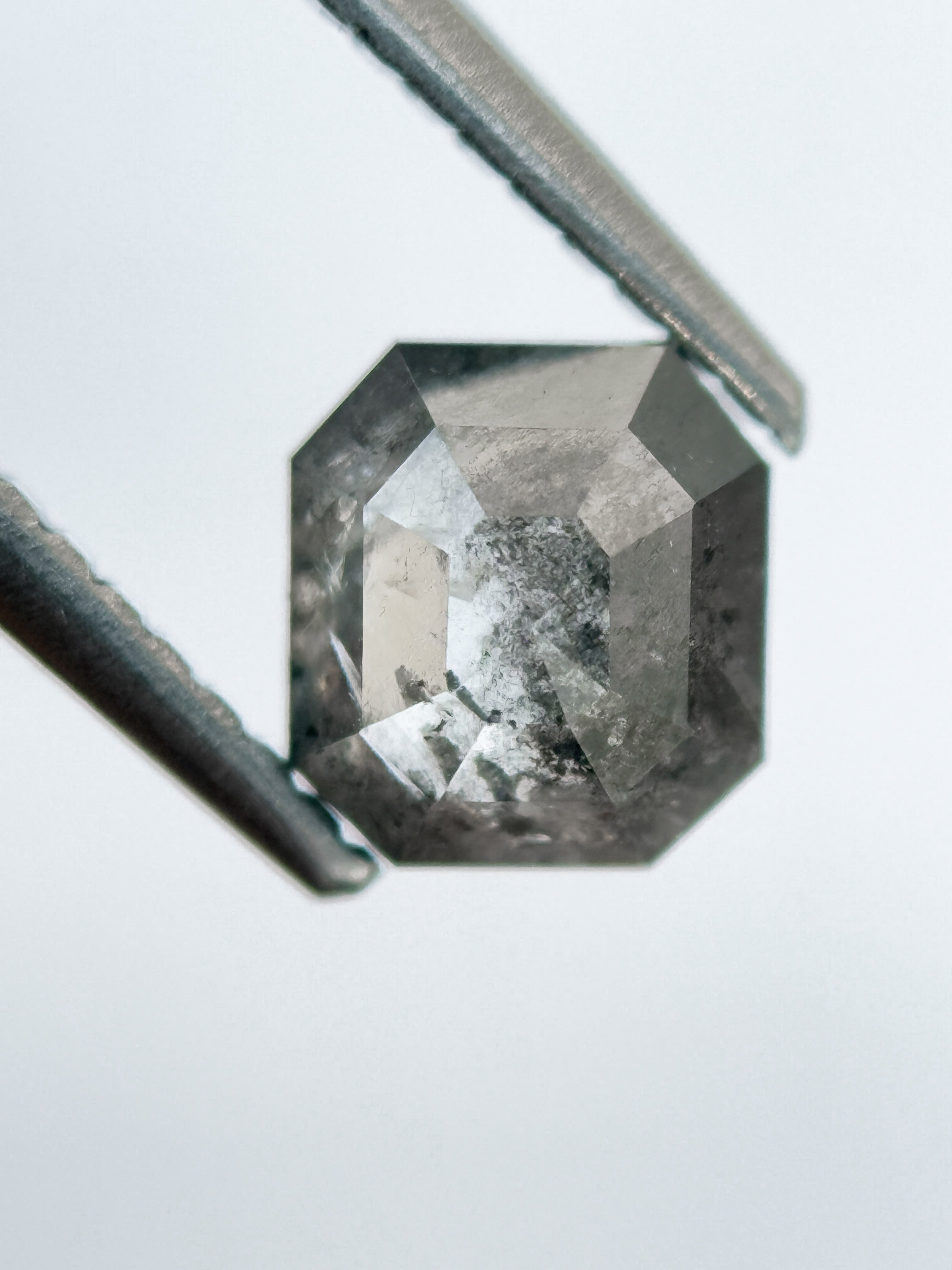 0.93 Ct Emerald Rose Cut Grey Natural Salt and Pepper Diamond