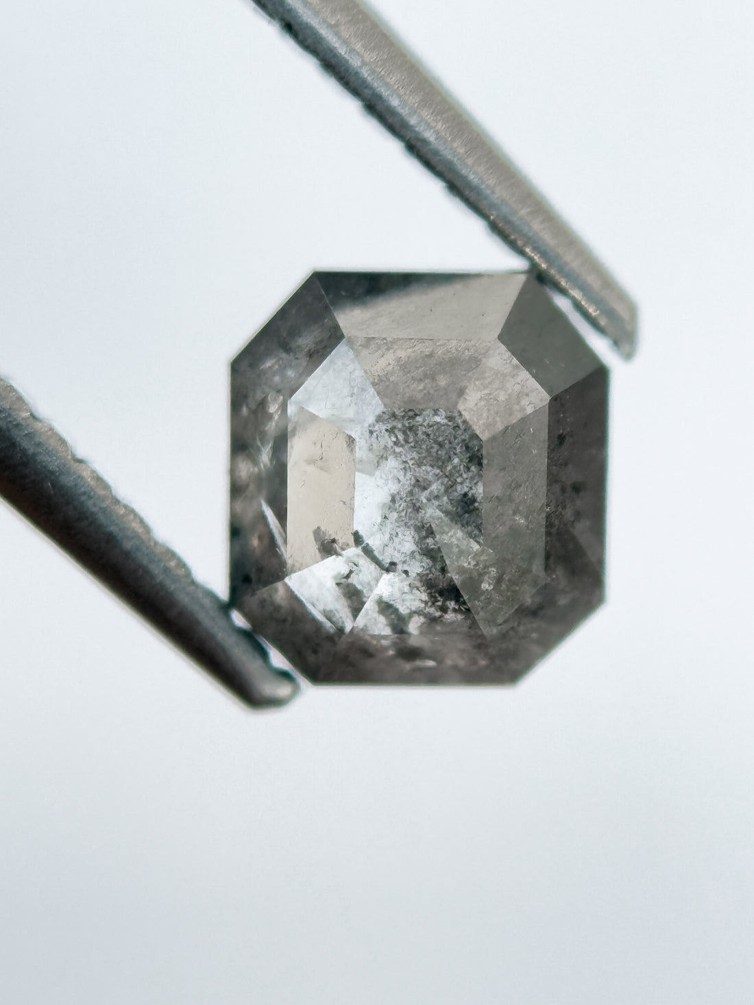 0.93 Ct Emerald Rose Cut Grey Natural Salt and Pepper Diamond