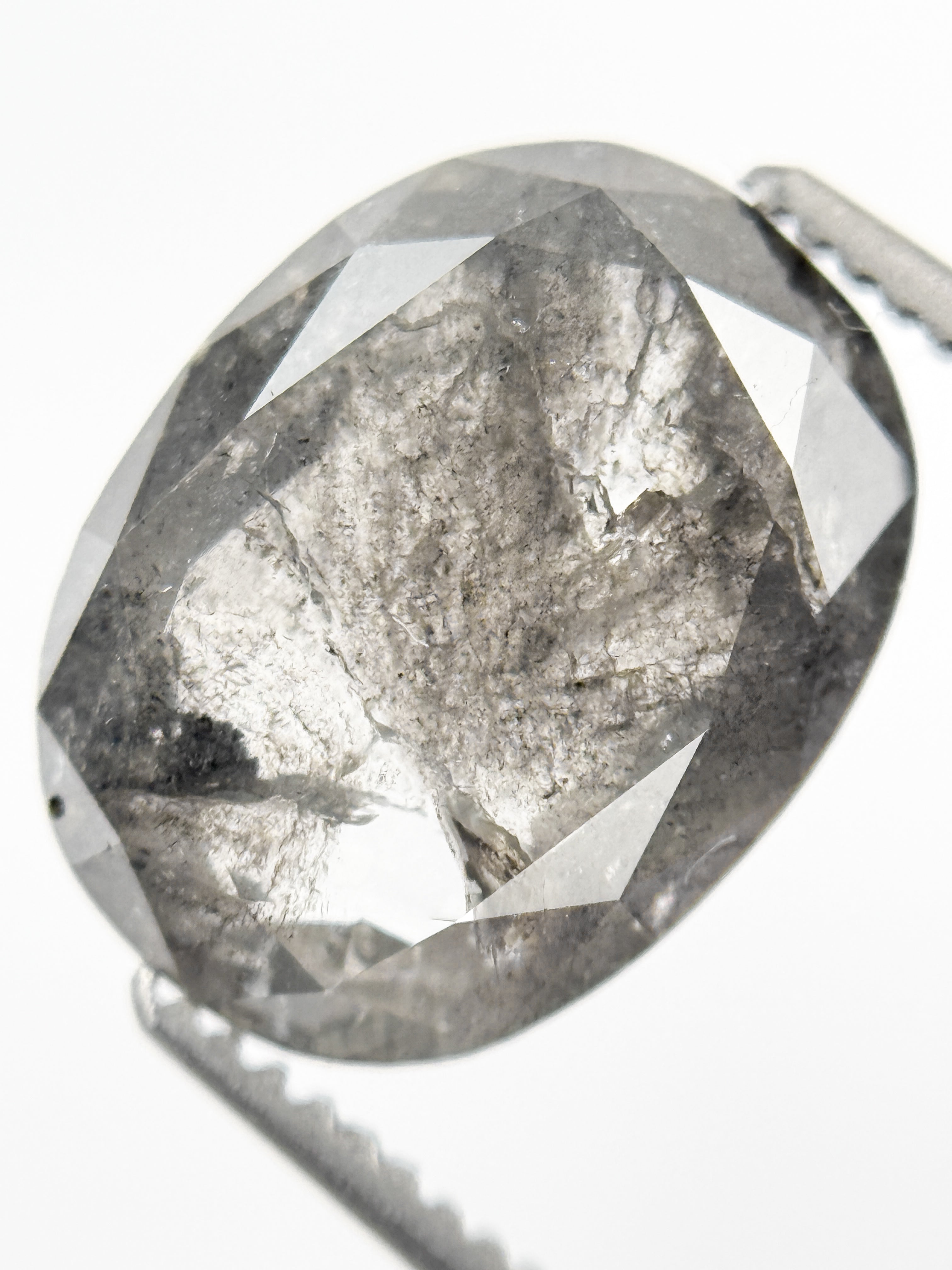 3.41 Ct Oval Rose Cut Grey Natural Galaxy Diamond