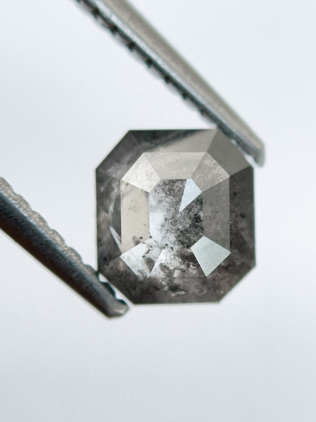0.93 Ct Emerald Rose Cut Grey Natural Salt and Pepper Diamond