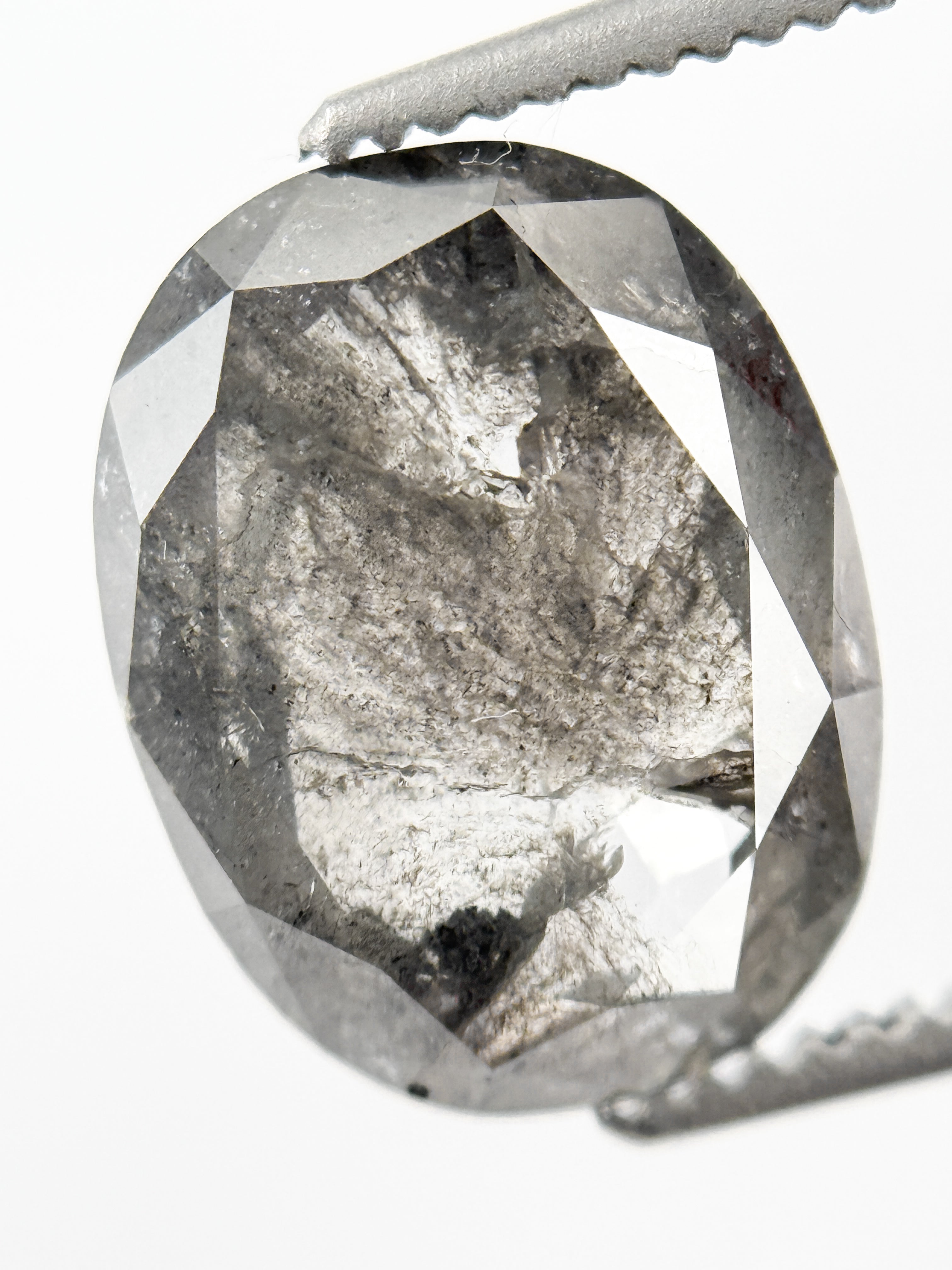 3.41 Ct Oval Rose Cut Grey Natural Galaxy Diamond