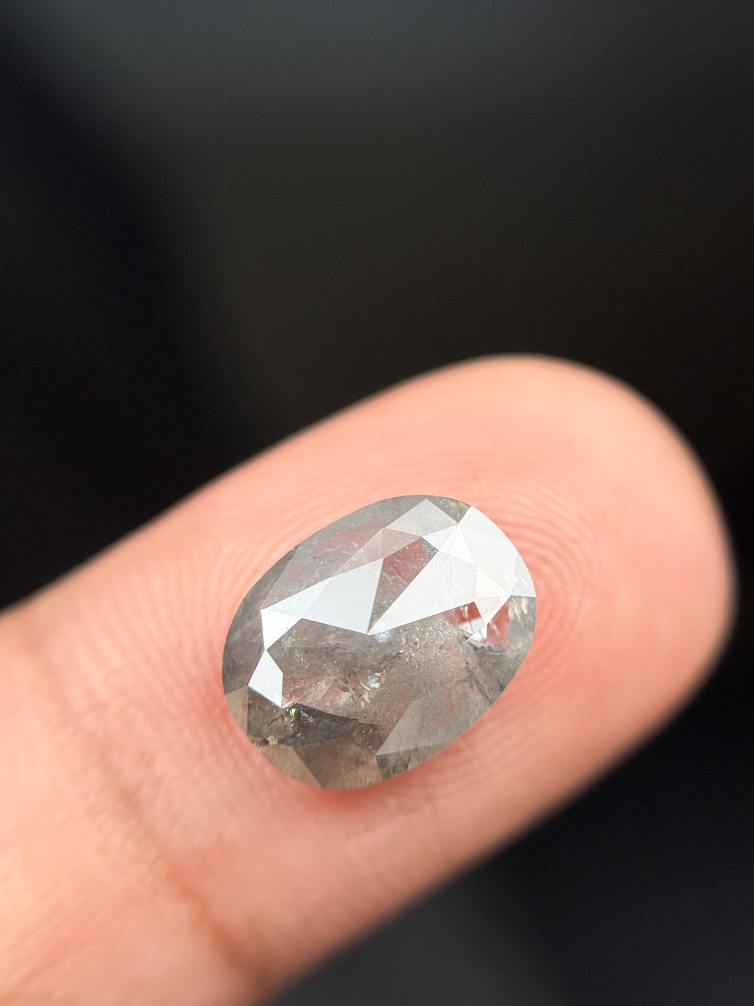 3.41 Ct Oval Rose Cut Grey Natural Galaxy Diamond