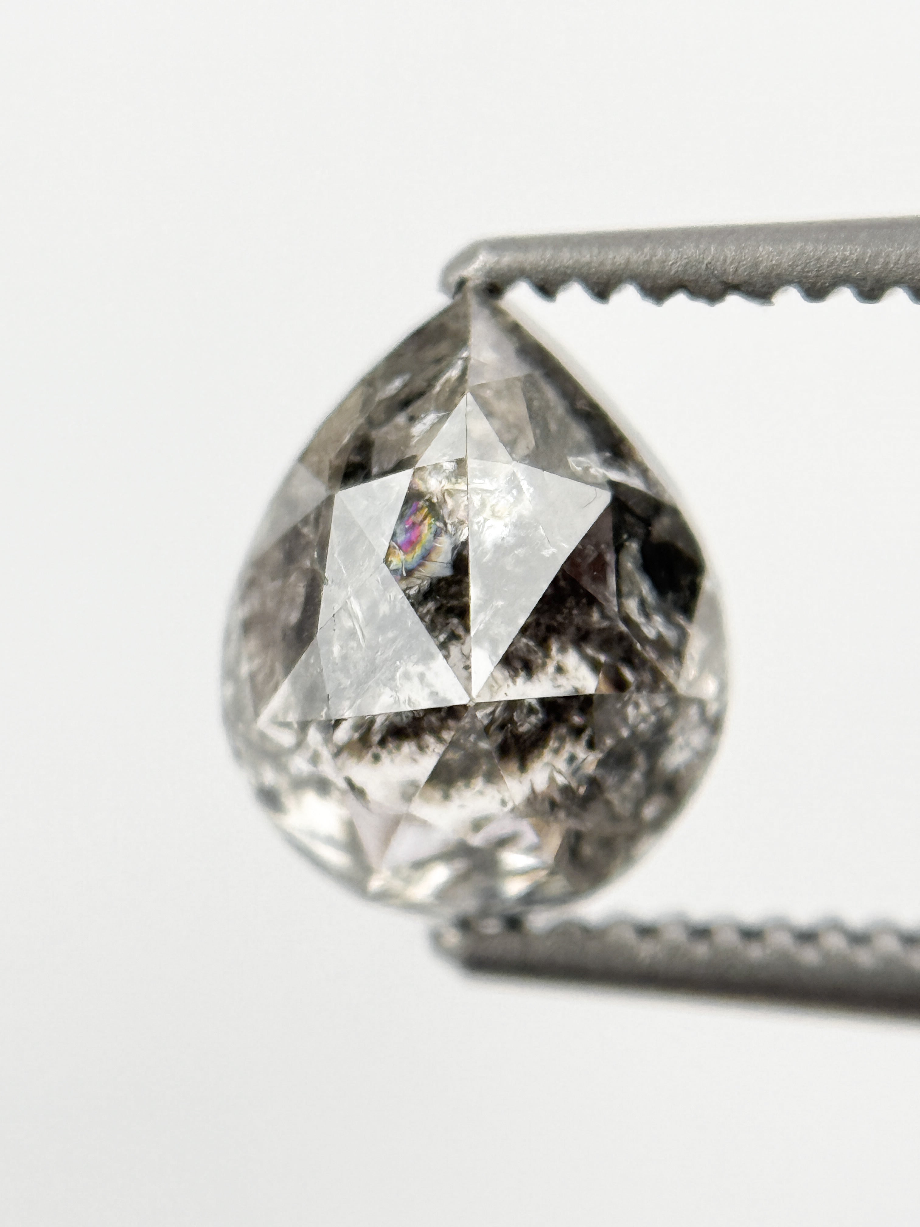1.53 Ct Pear Rose Cut Grey Natural Galaxy Diamond