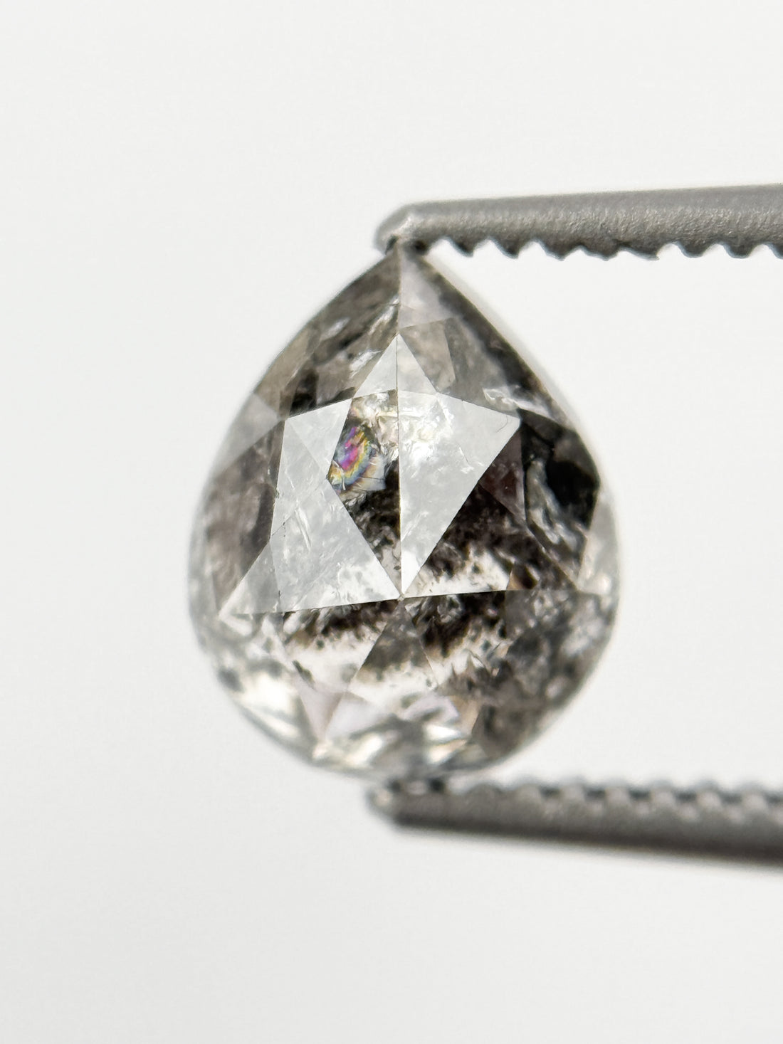 1.53 Ct Pear Rose Cut Grey Natural Galaxy Diamond