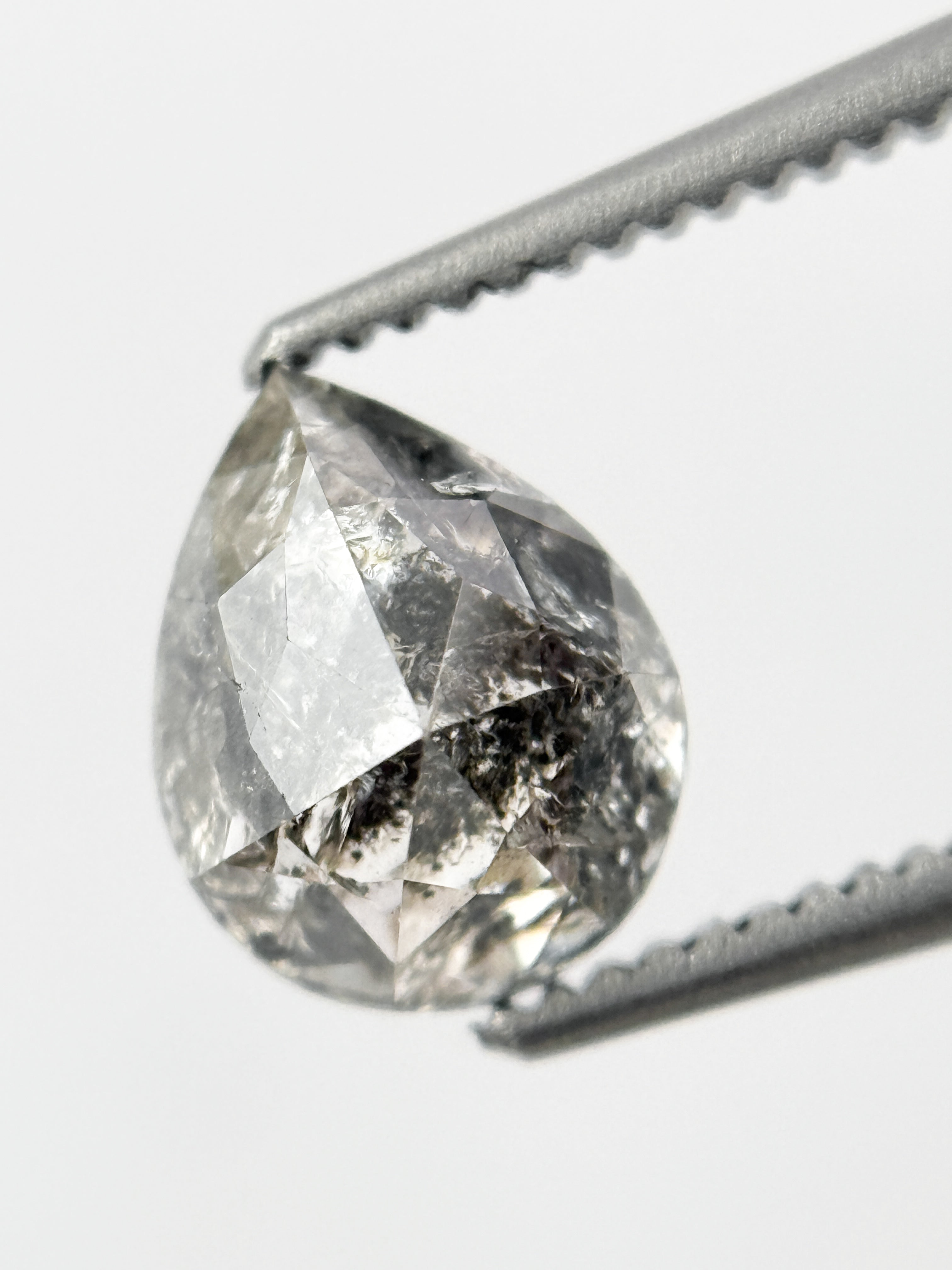 1.53 Ct Pear Rose Cut Grey Natural Galaxy Diamond