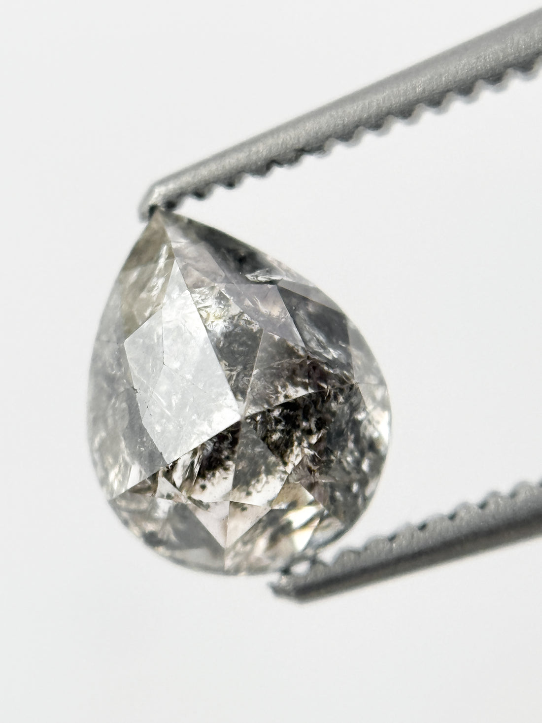 1.53 Ct Pear Rose Cut Grey Natural Galaxy Diamond