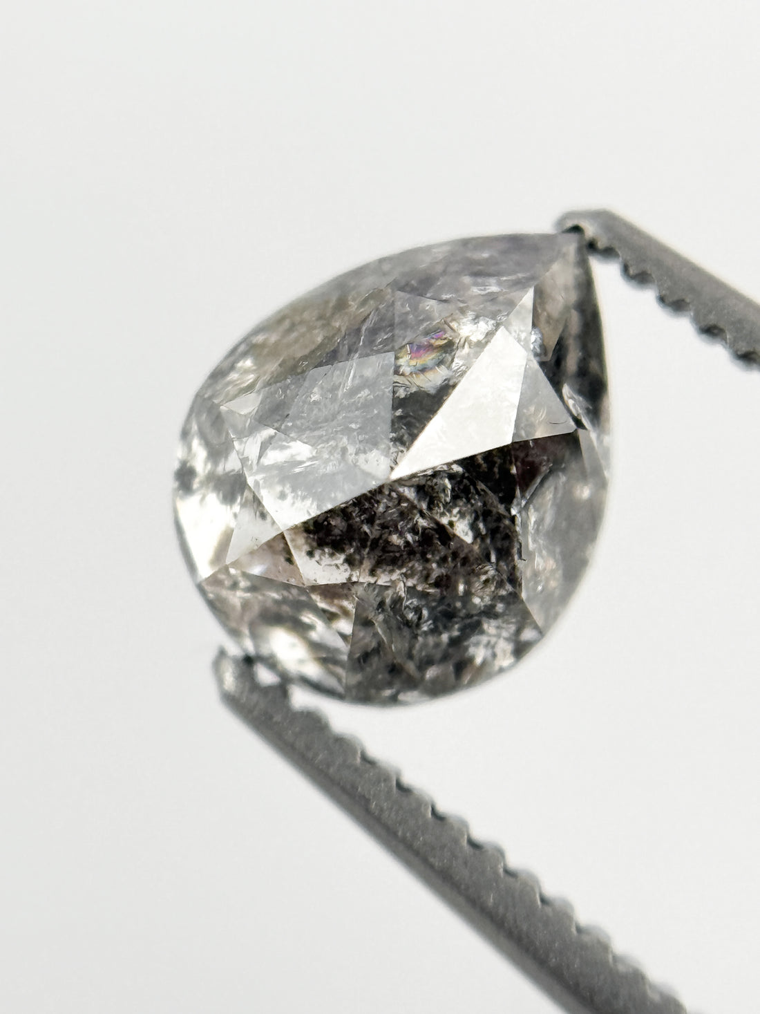 1.53 Ct Pear Rose Cut Grey Natural Galaxy Diamond