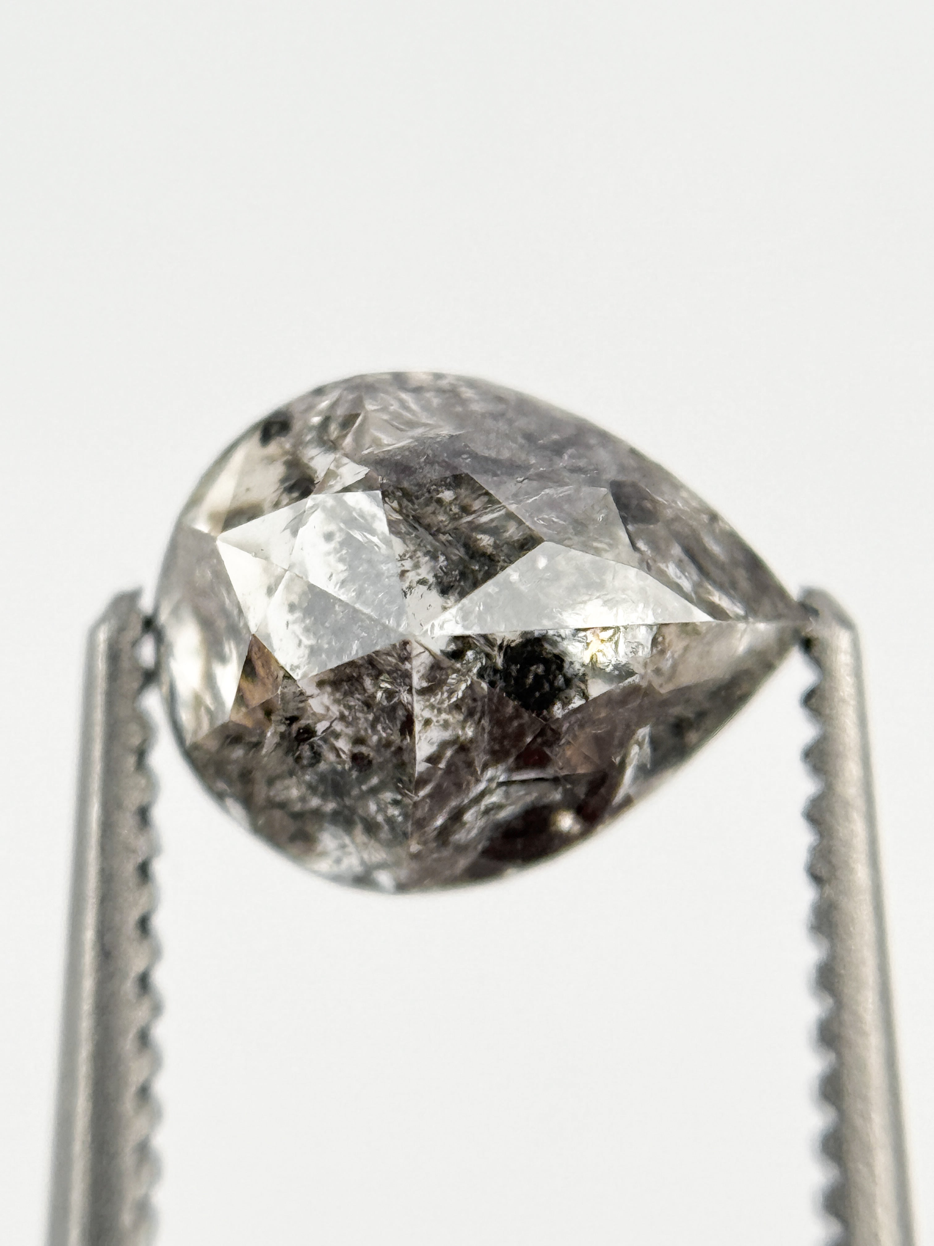 1.53 Ct Pear Rose Cut Grey Natural Galaxy Diamond