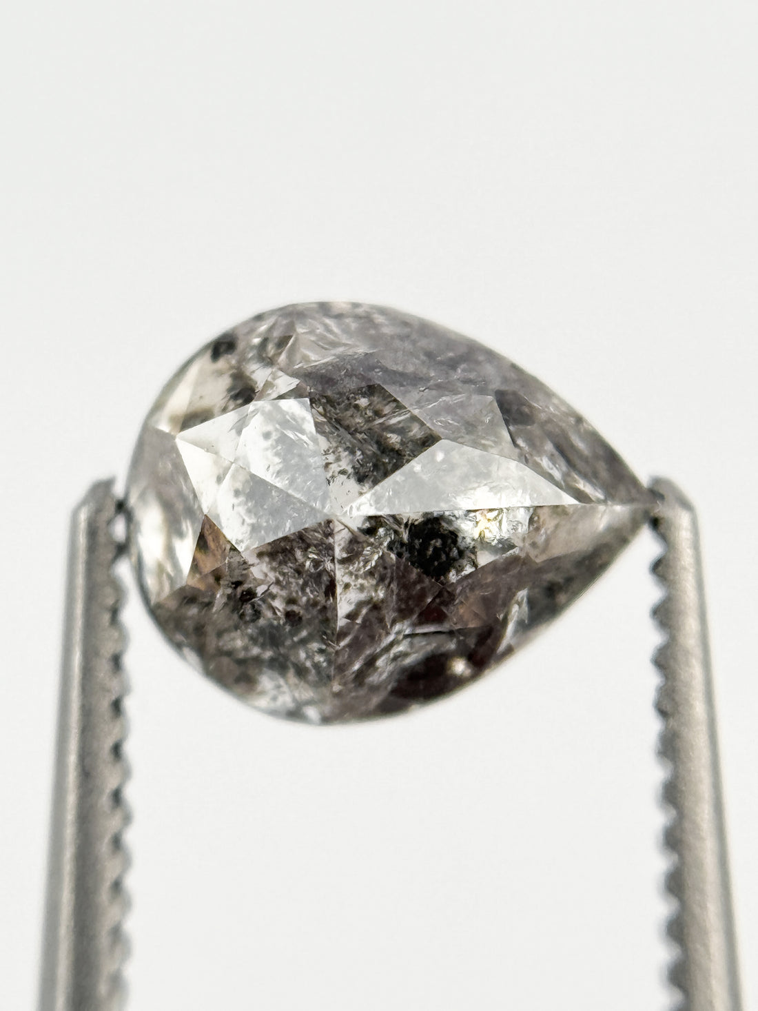 1.53 Ct Pear Rose Cut Grey Natural Galaxy Diamond