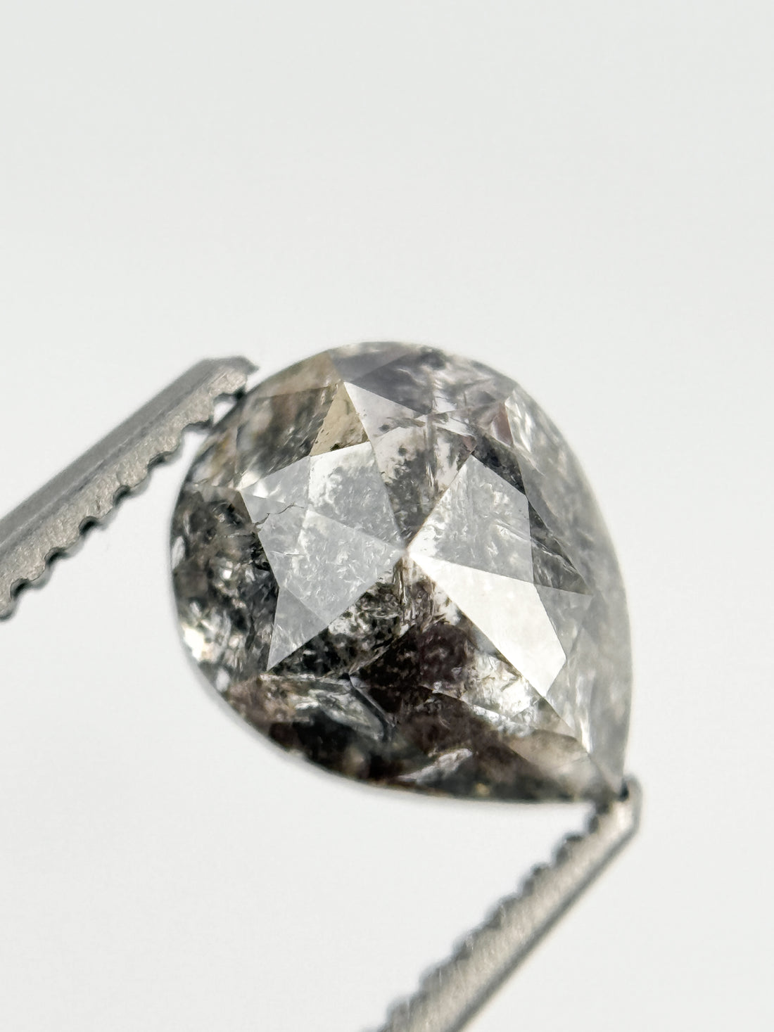 1.53 Ct Pear Rose Cut Grey Natural Galaxy Diamond