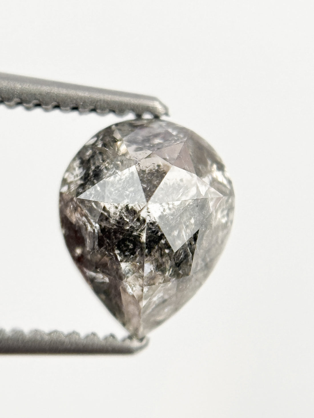 1.53 Ct Pear Rose Cut Grey Natural Galaxy Diamond